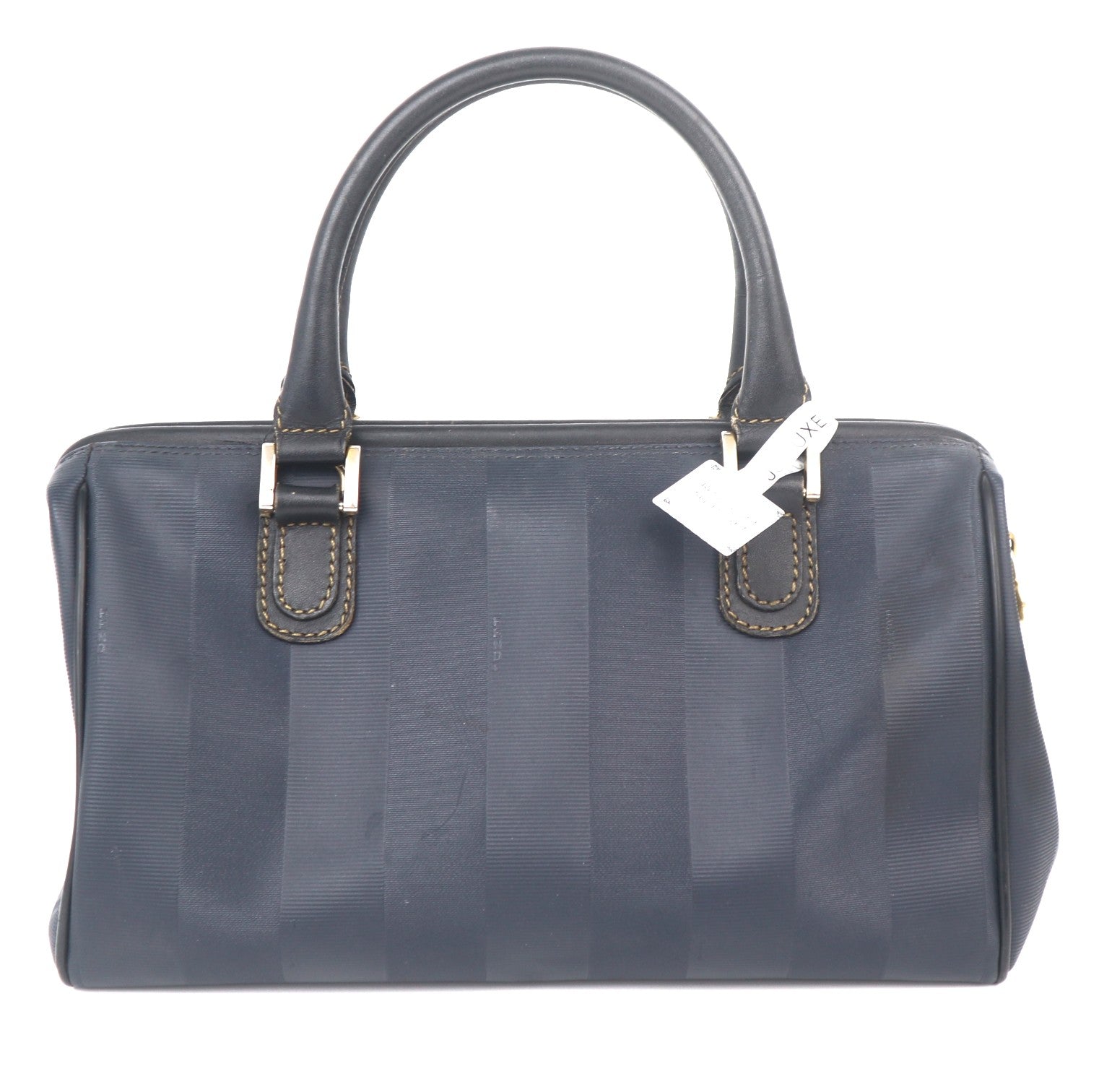 C1042 FENDI Pecan Canvas Hand Bag Navy Gold Auth-Pre Owned