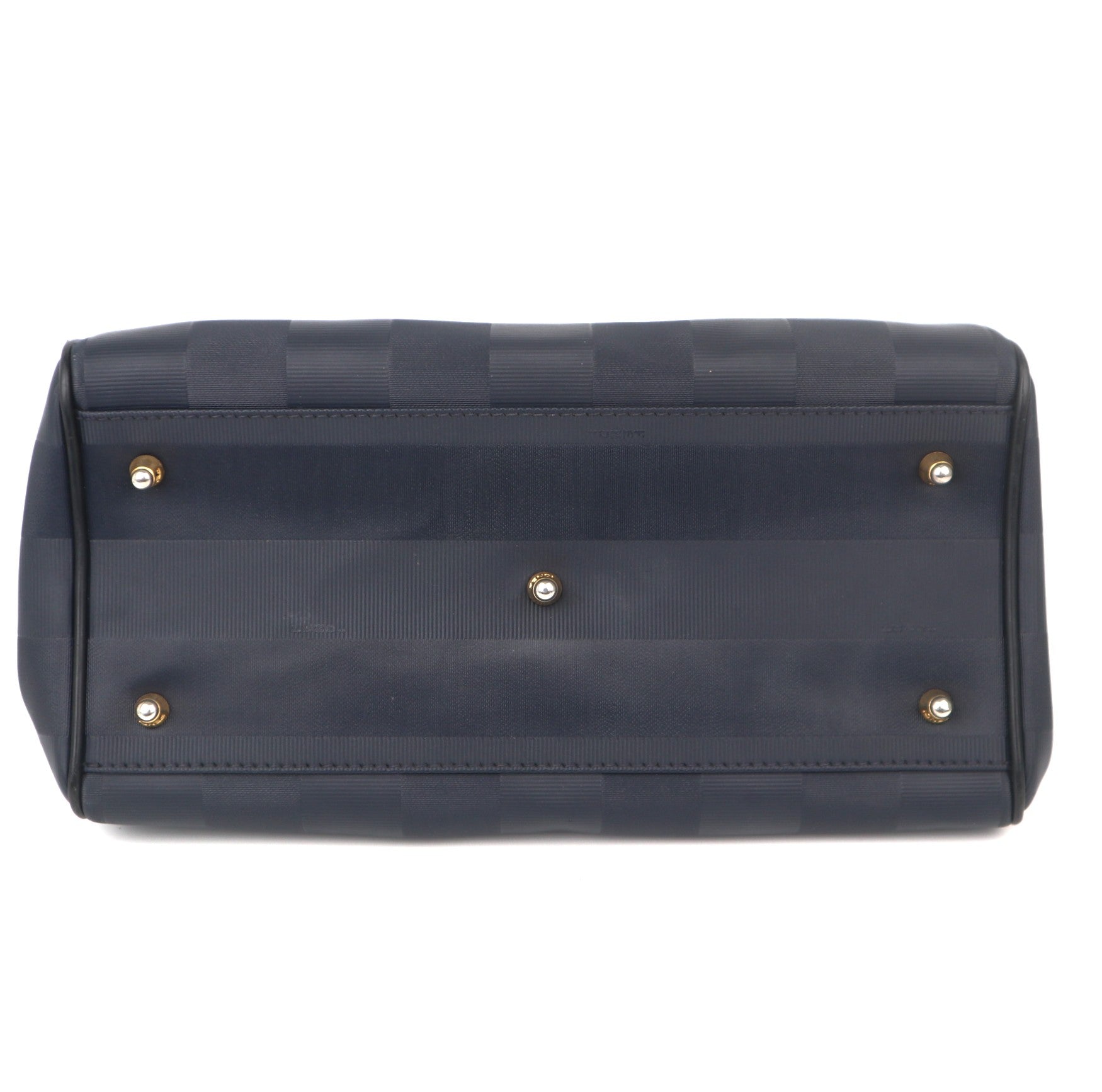 C1042 FENDI Pecan Canvas Hand Bag Navy Gold Auth-Pre Owned