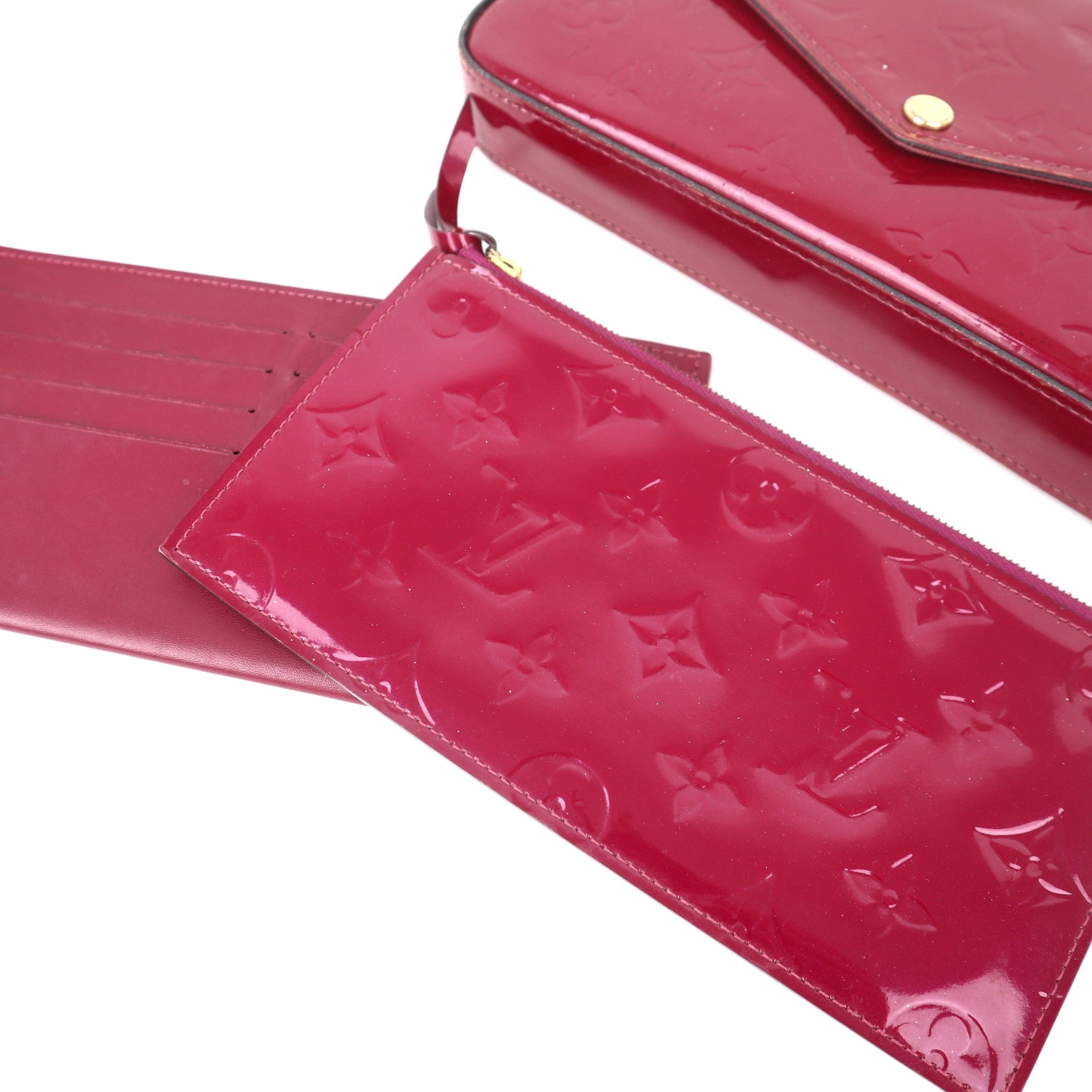 C1049 Louis Vuitton Pink Monogram Vernis Pochette Felicie-Pre Owned