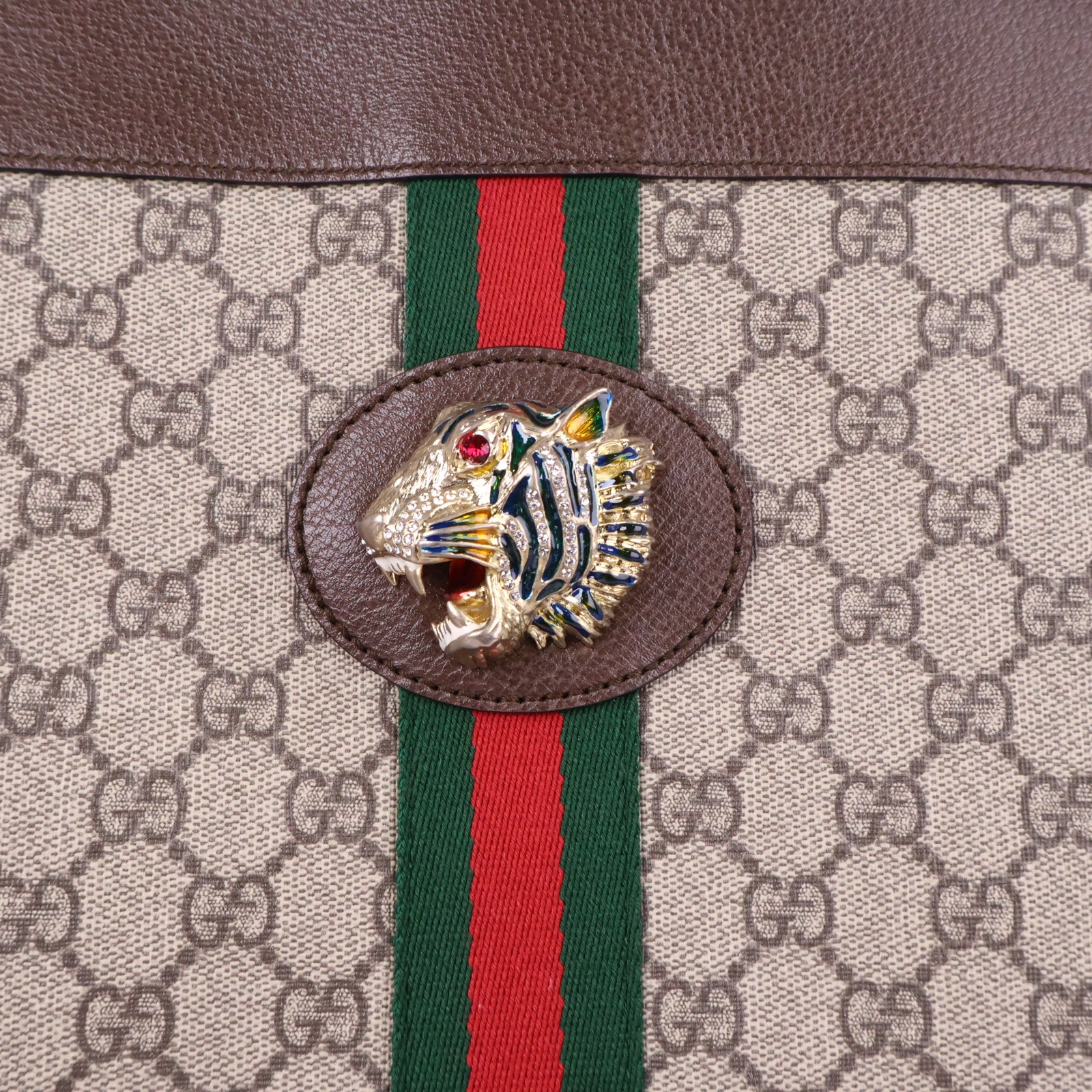 J3204 Gucci Tote Bag Rajah Tiger Large Tote | Pre-Owned Like New Beige and Brown GG Supreme canvas GG monogram