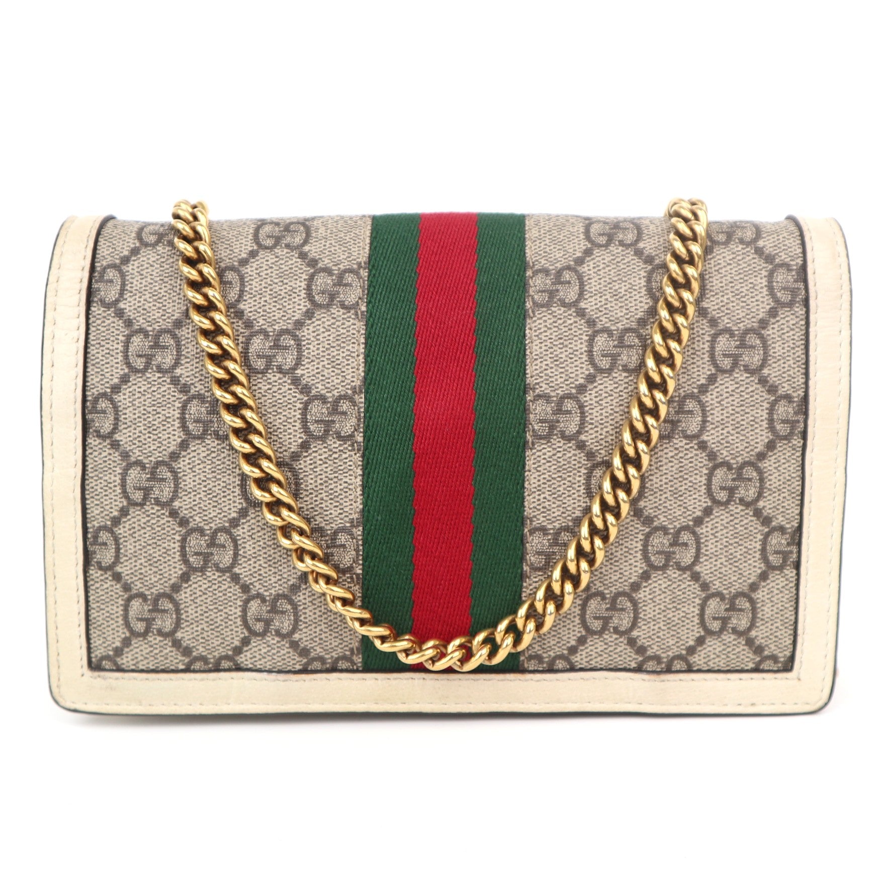 C1052 GUCCI GG Supreme Monogram Web Queen Margaret Chain Wallet-Pre Owned