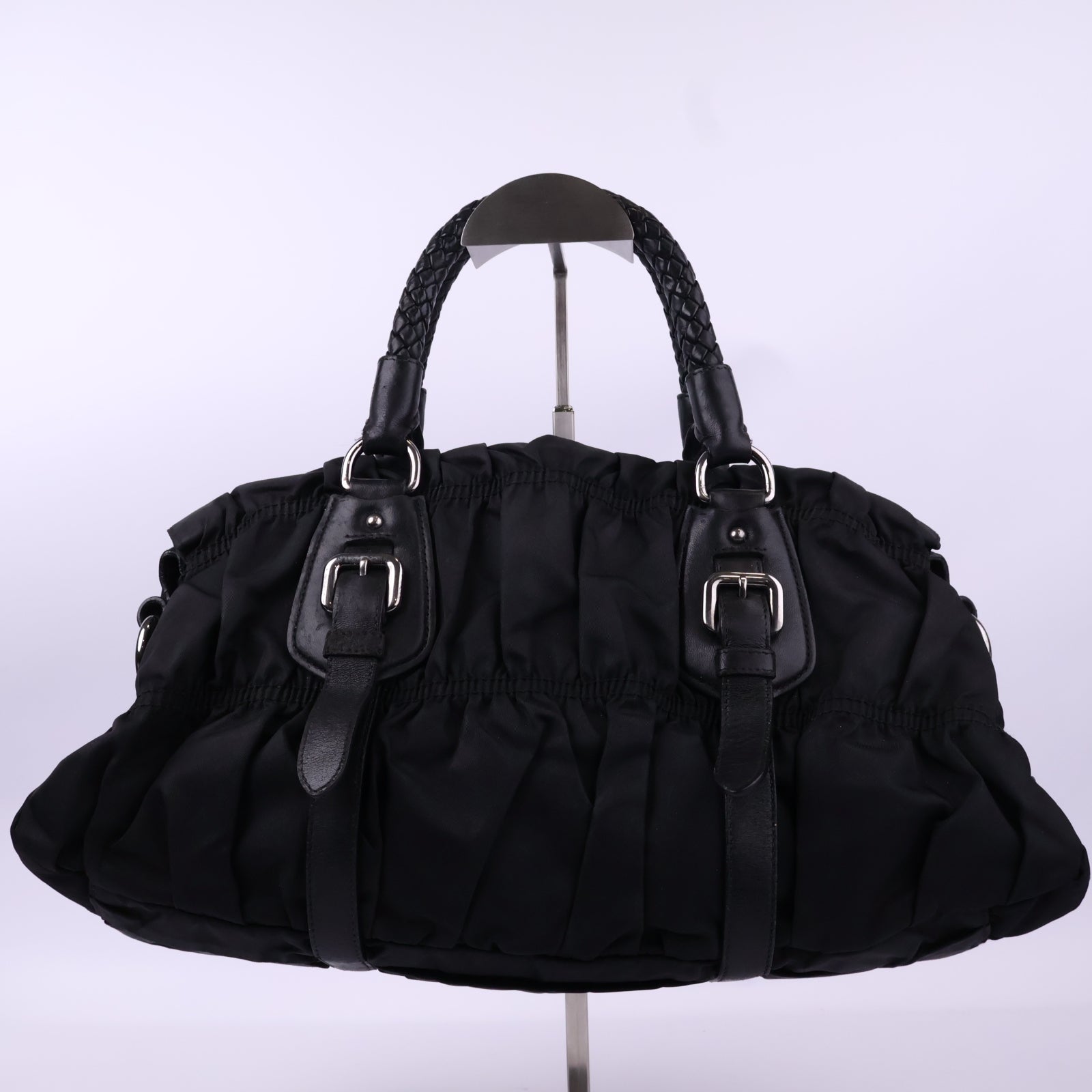 J1073 Prada Shoulder Bag Gaufre | Pre-Owned Black Tessuto nylon