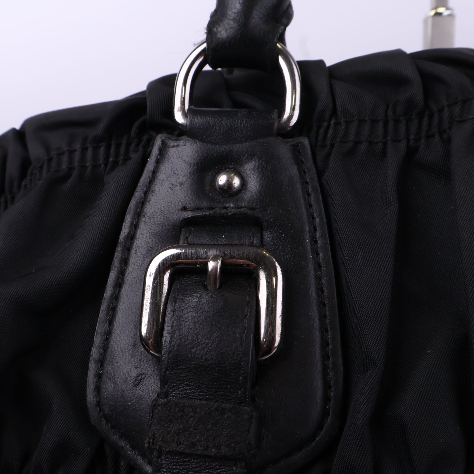 J1073 Prada Shoulder Bag Gaufre | Pre-Owned Black Tessuto nylon