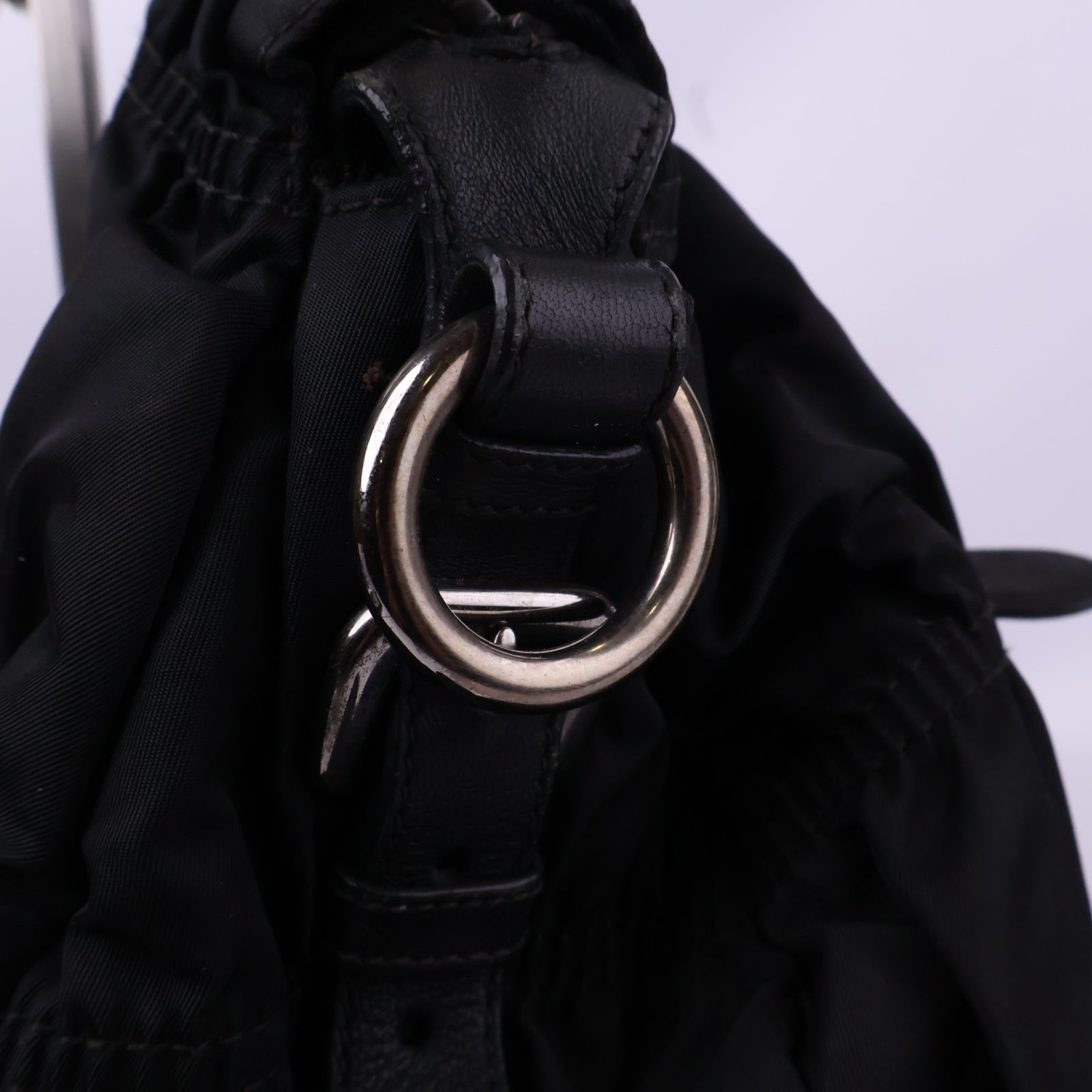 J1073 Prada Shoulder Bag Gaufre | Pre-Owned Black Tessuto nylon
