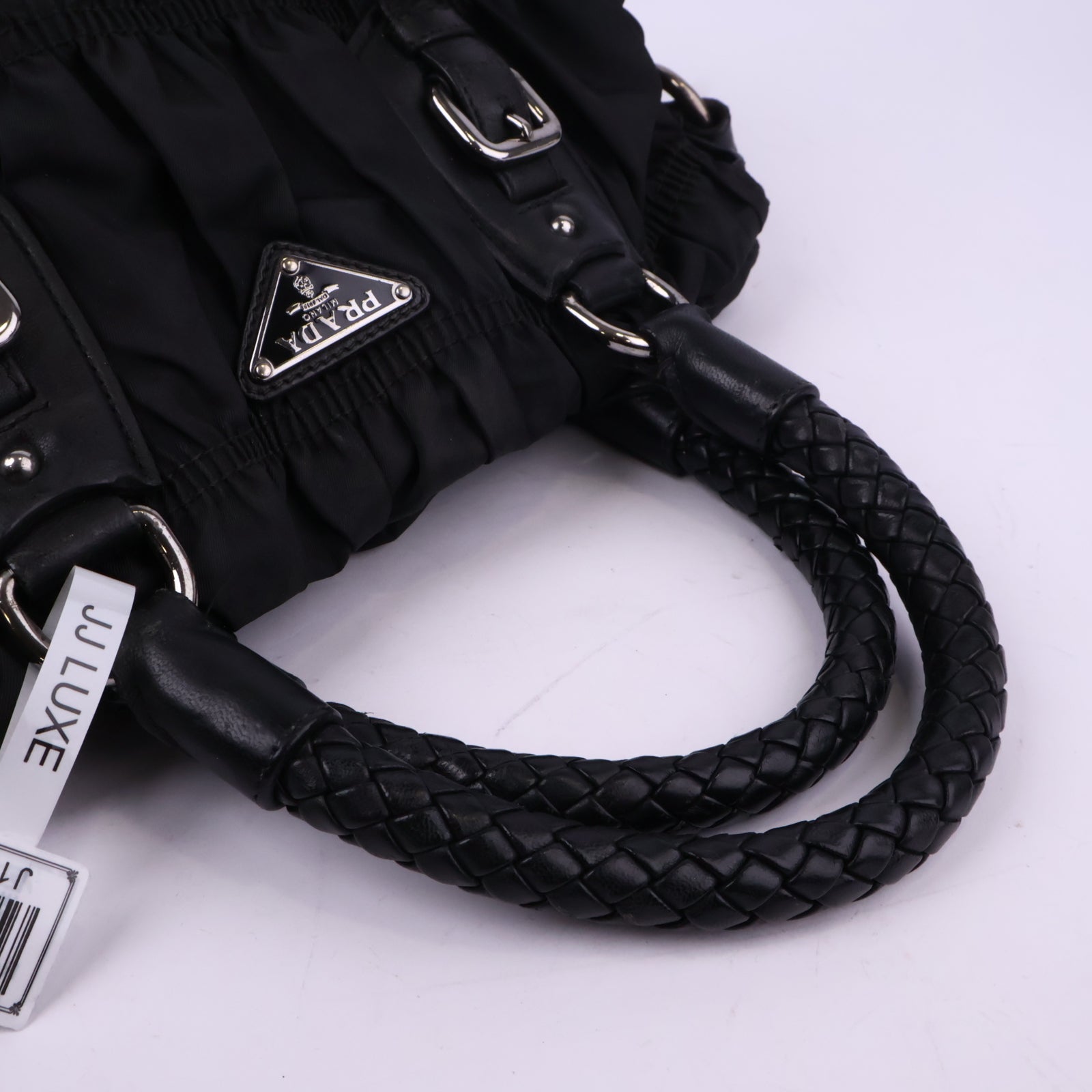 J1073 Prada Shoulder Bag Gaufre | Pre-Owned Black Tessuto nylon