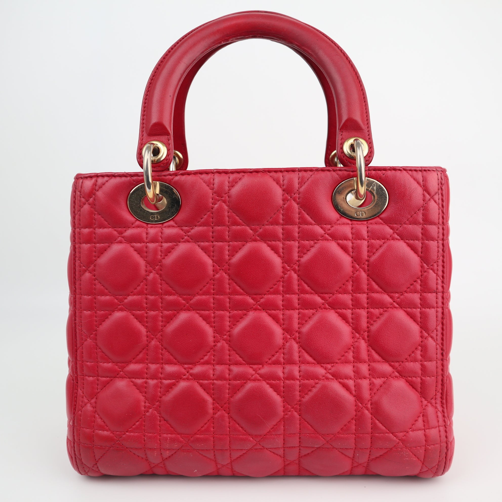 Christian Dior Lambskin Cannage Medium Lady Dior Red Shoulder Bag C1613 | Pre-Owned Very Good Red Cannage Leather