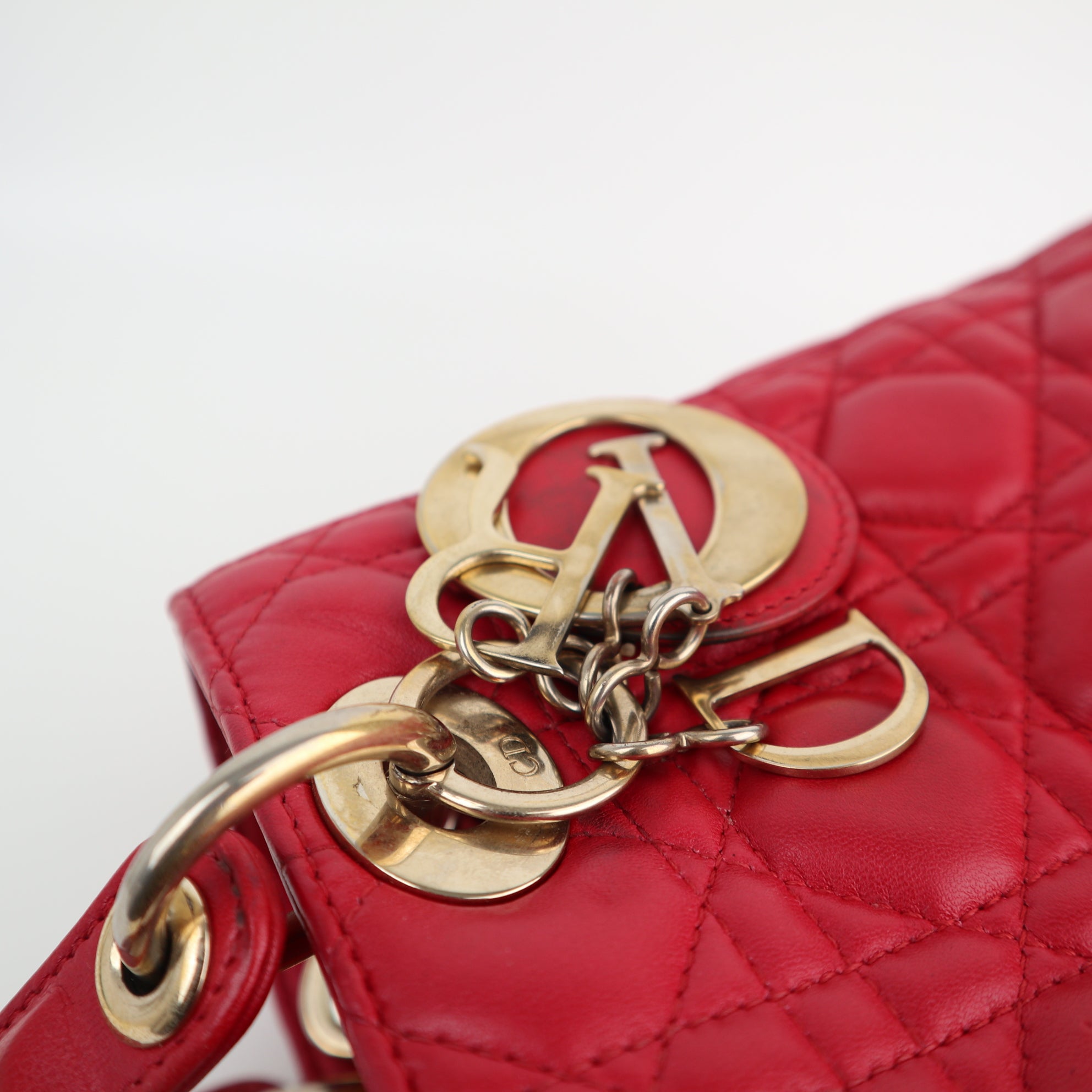 Christian Dior Lambskin Cannage Medium Lady Dior Red Shoulder Bag C1613 | Pre-Owned Very Good Red Cannage Leather
