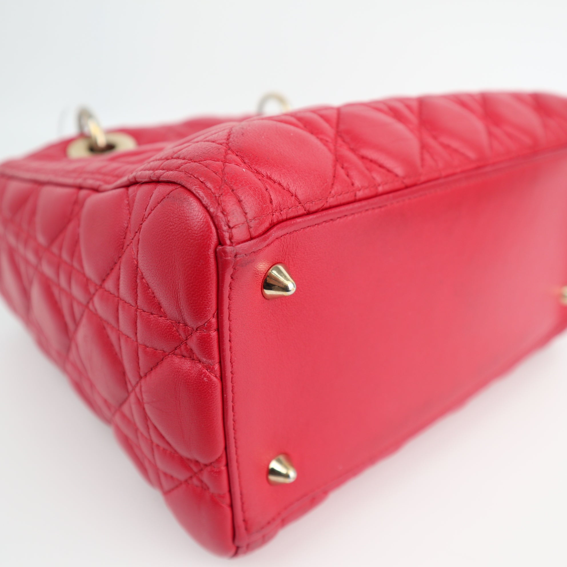 Christian Dior Lambskin Cannage Medium Lady Dior Red Shoulder Bag C1613 | Pre-Owned Very Good Red Cannage Leather