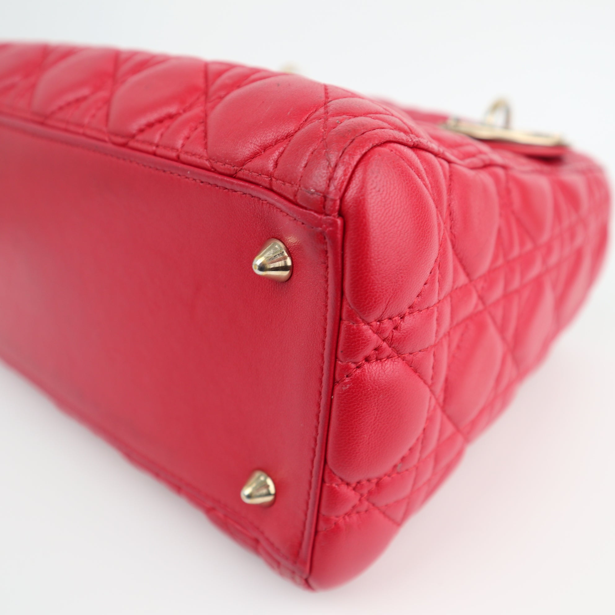 Christian Dior Lambskin Cannage Medium Lady Dior Red Shoulder Bag C1613 | Pre-Owned Very Good Red Cannage Leather