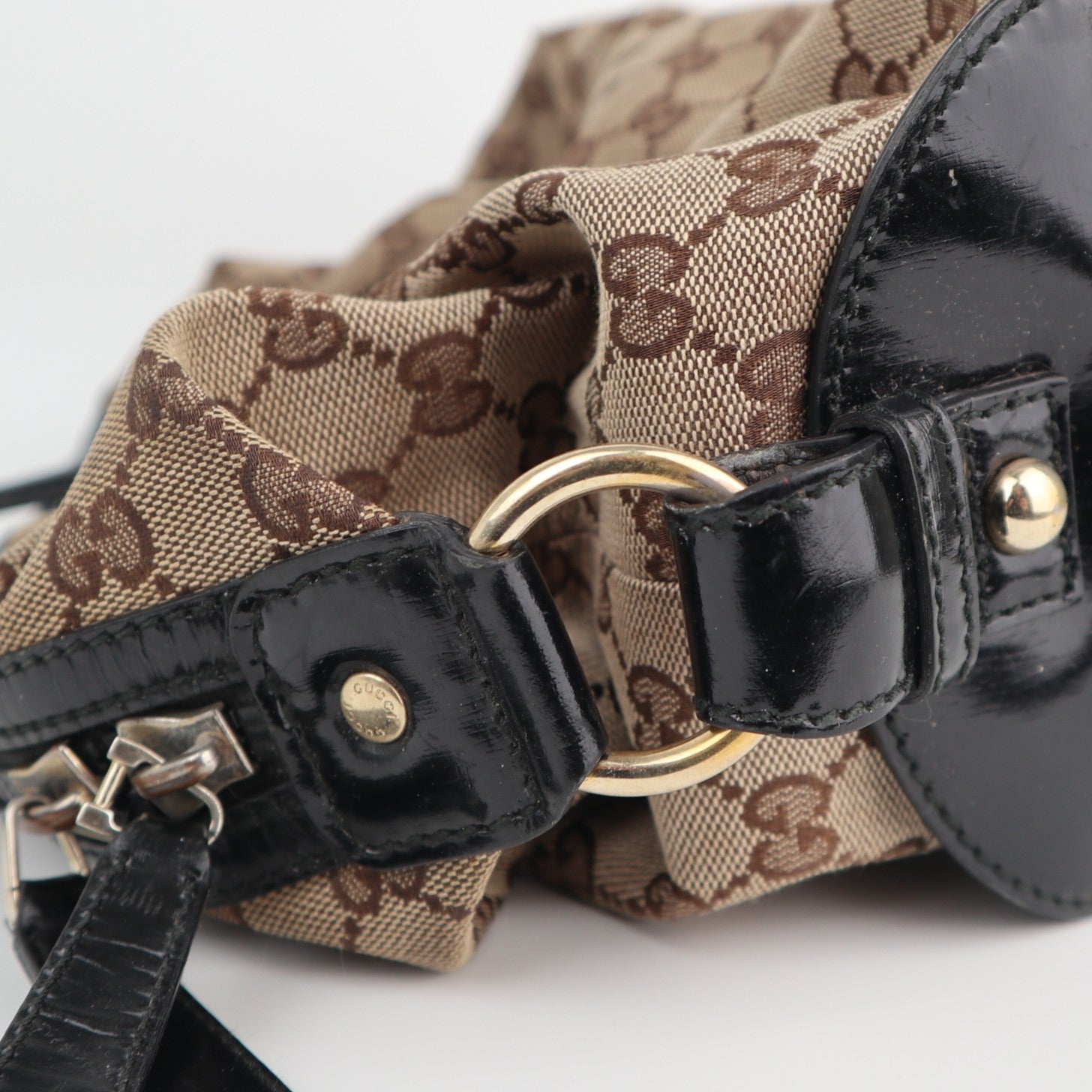 Gucci Brown/Black GG Canvas And Patent Leather Satchel Shoulder Bag C1616 | Pre-Owned Good Brown / Black GG Canvas Canvas, Leather