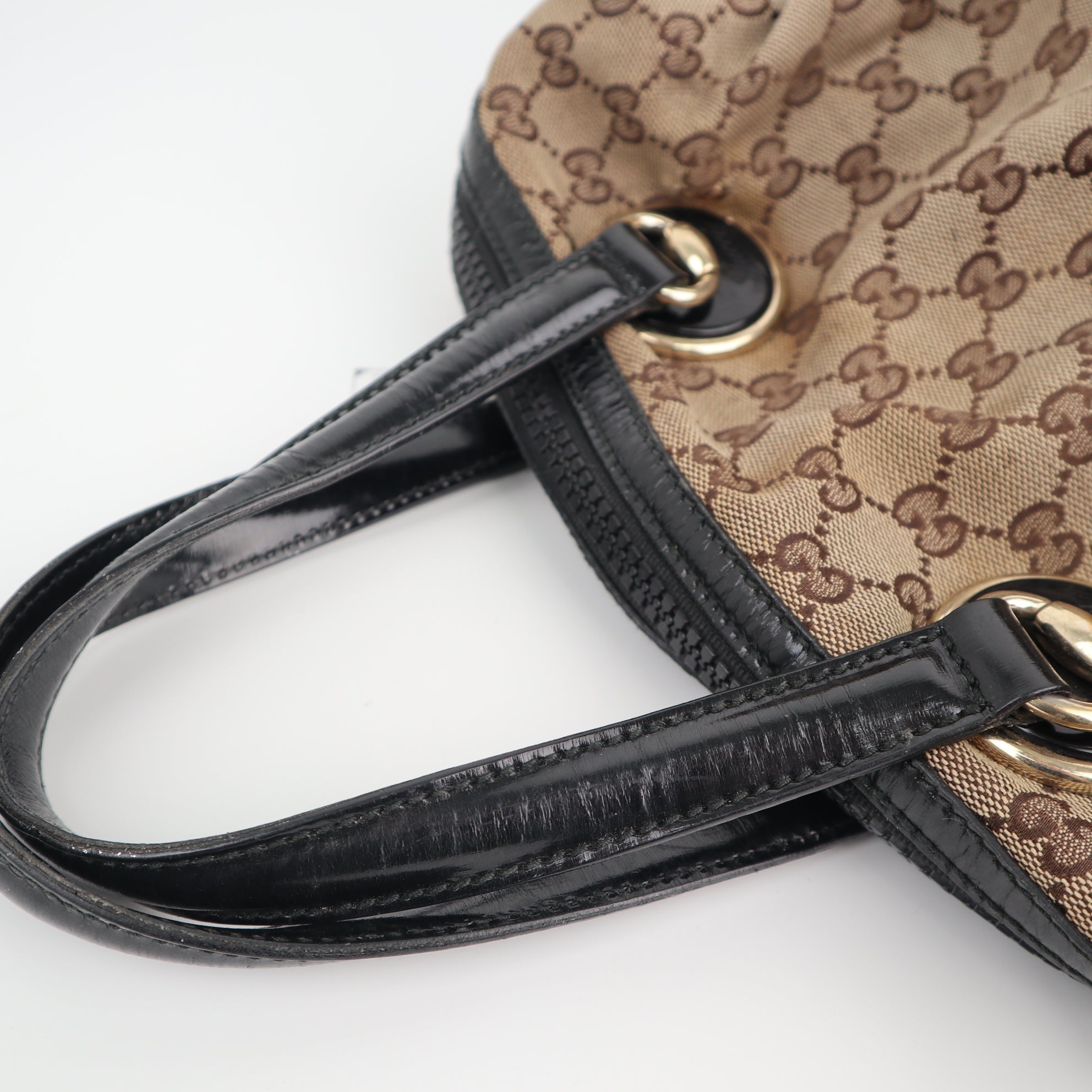 Gucci Brown/Black GG Canvas And Patent Leather Satchel Shoulder Bag C1616 | Pre-Owned Good Brown / Black GG Canvas Canvas, Leather