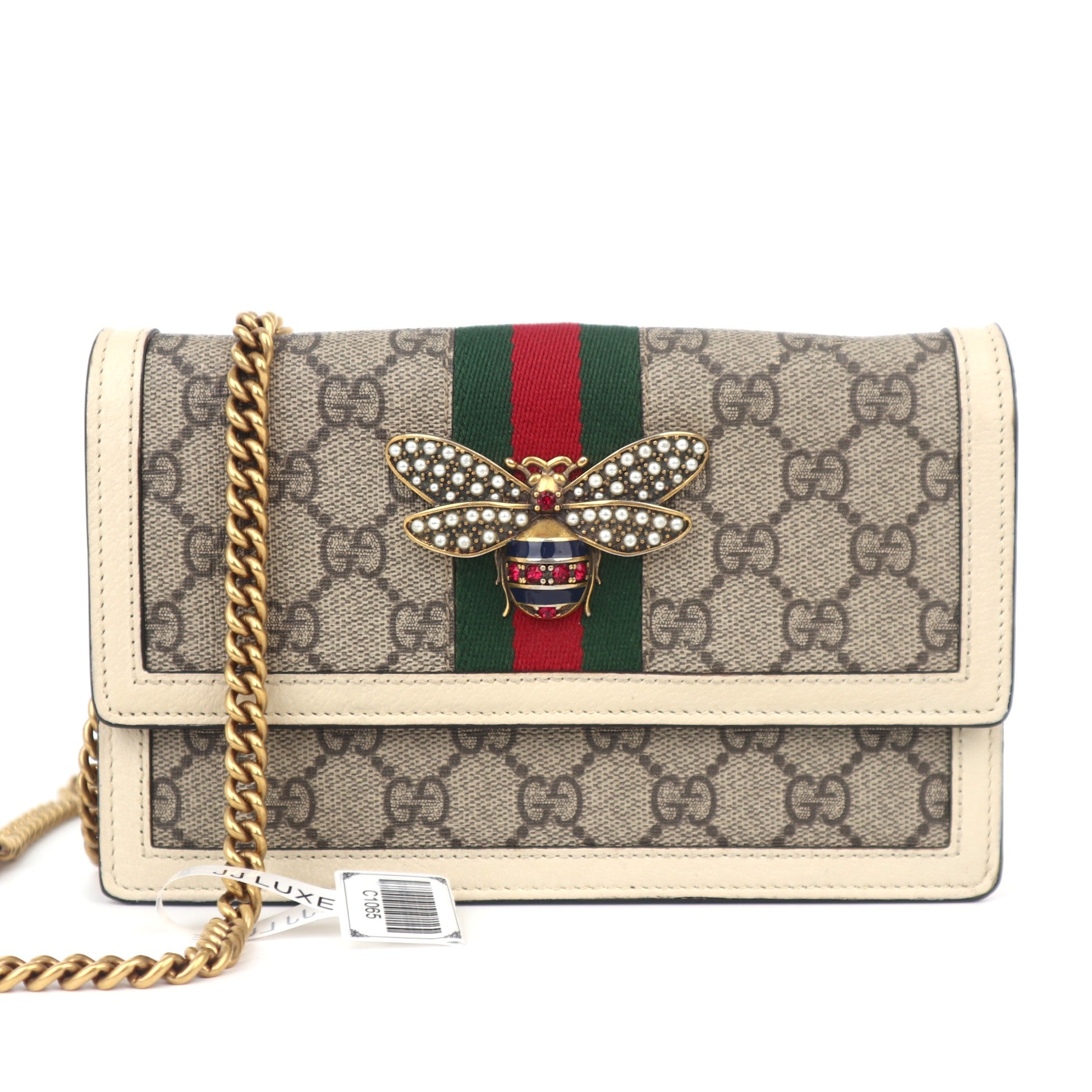 C1065 Gucci GG Supreme Monogram Web Queen Margaret Chain Wallet -Pre Owned