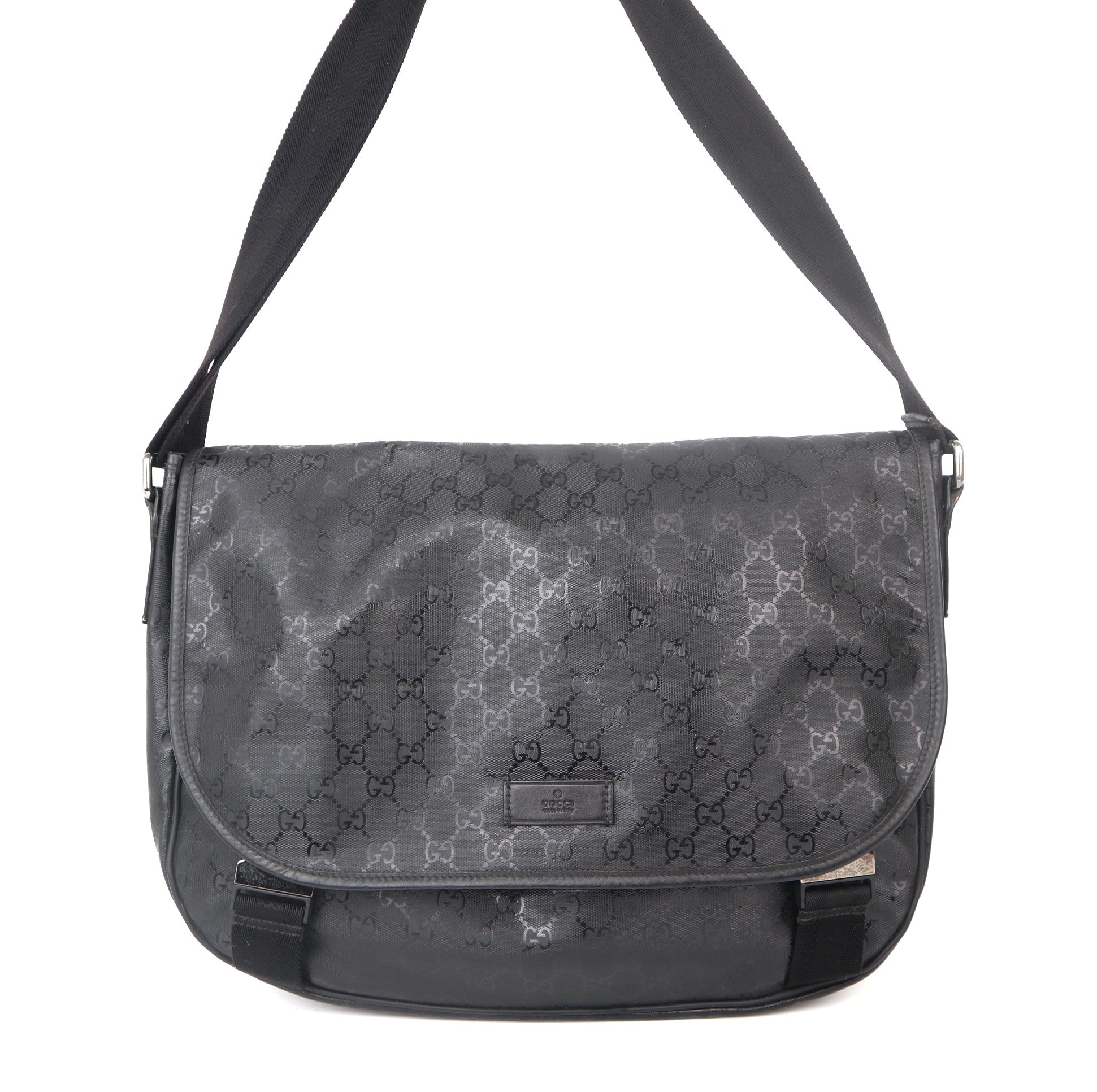 C1069 Gucci Black GG Imprime Coated Canvas Messenger Bag-Pre Owned