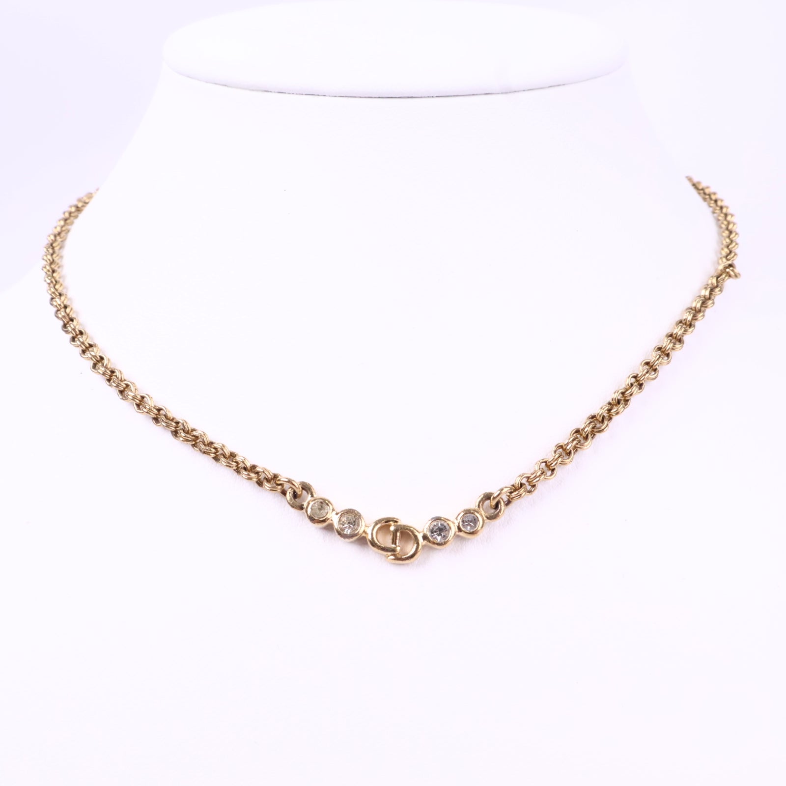 J3090 Christian Dior Necklace 20th Century Gold Plated CD Logo Crystal Pendant Necklace | Pre-Owned Gold-plated metal, Crystal Logo