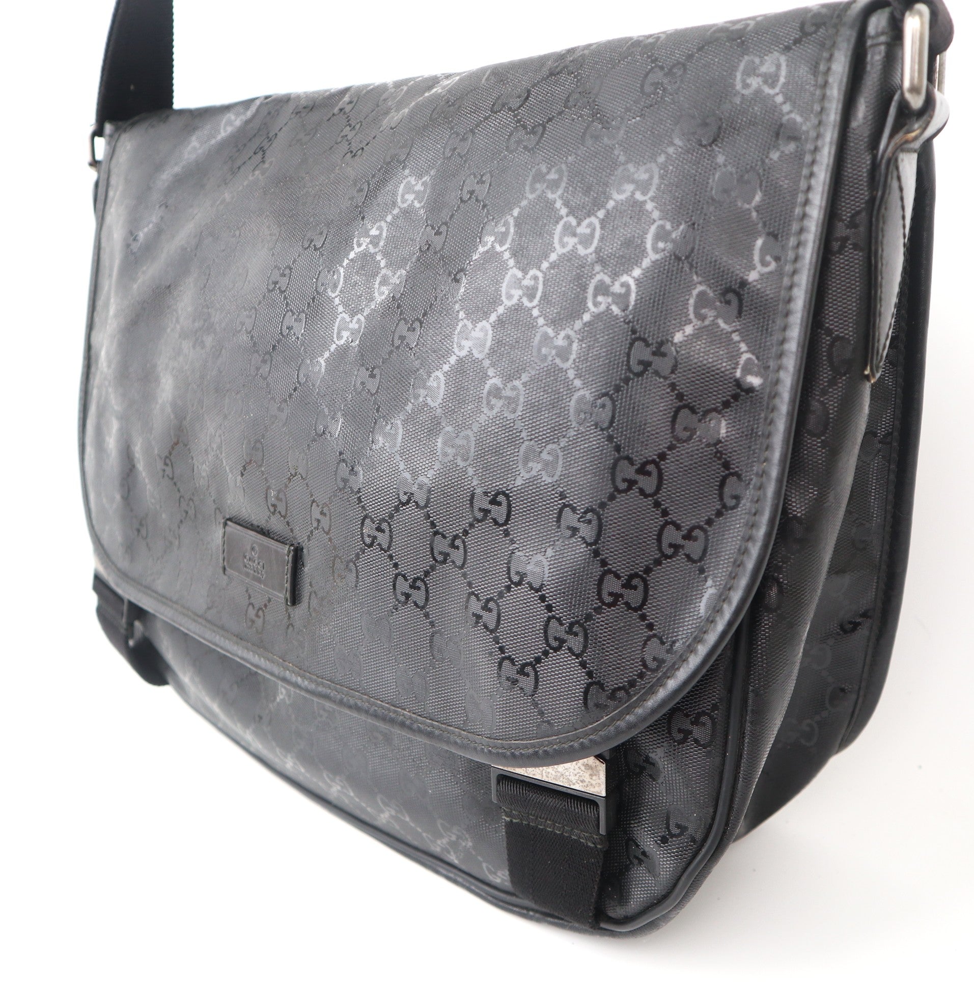 C1069 Gucci Black GG Imprime Coated Canvas Messenger Bag-Pre Owned
