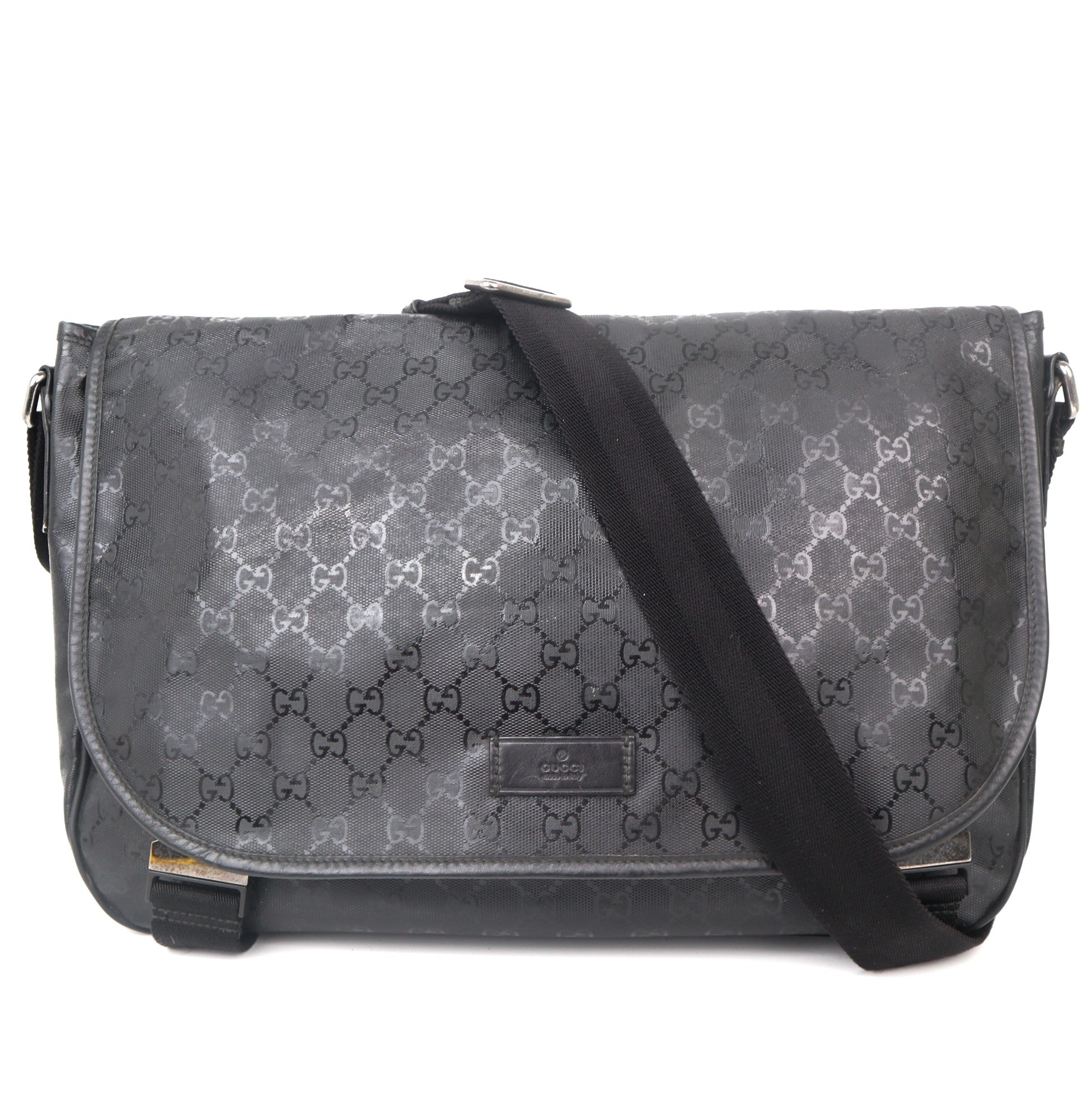 C1069 Gucci Black GG Imprime Coated Canvas Messenger Bag-Pre Owned