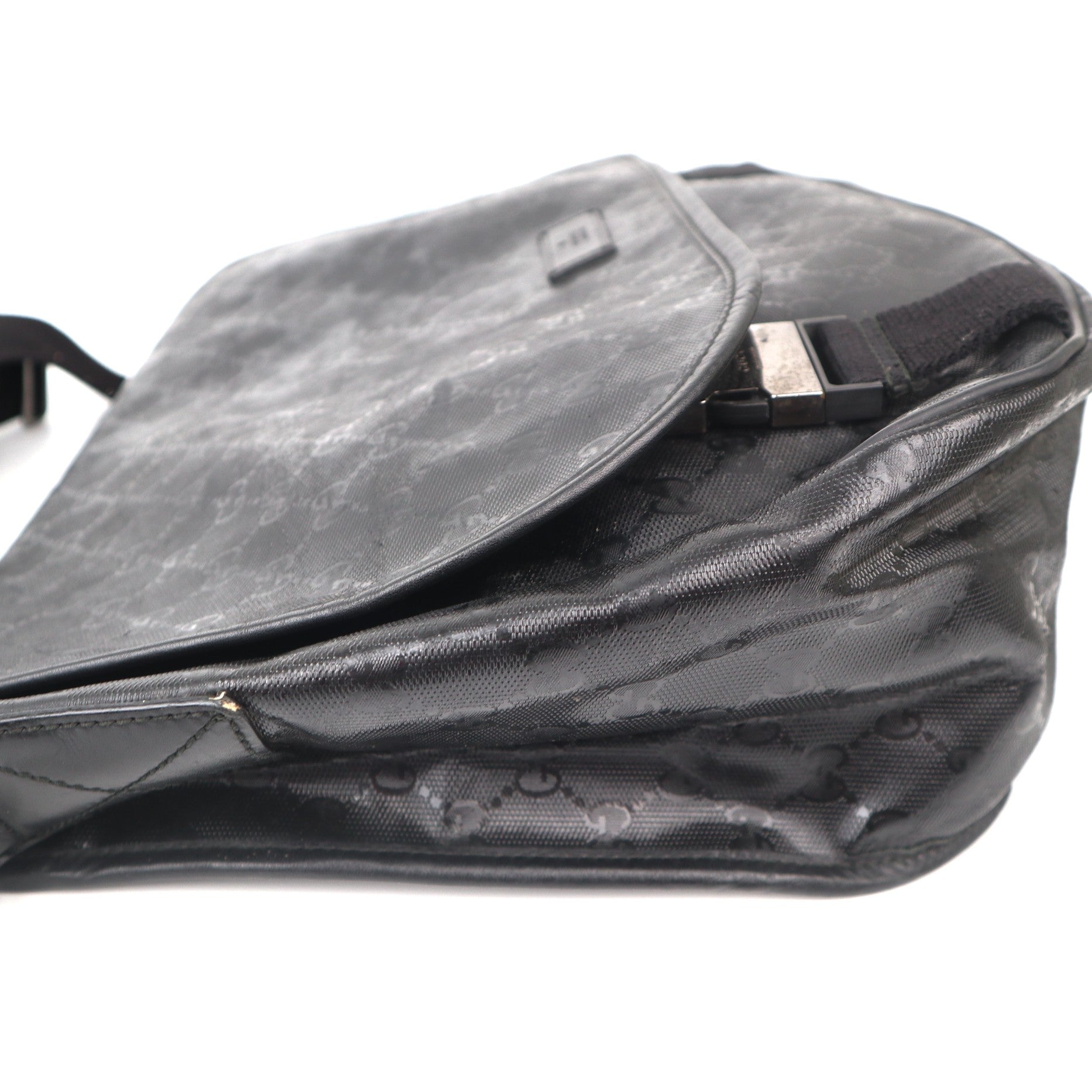 C1069 Gucci Black GG Imprime Coated Canvas Messenger Bag-Pre Owned