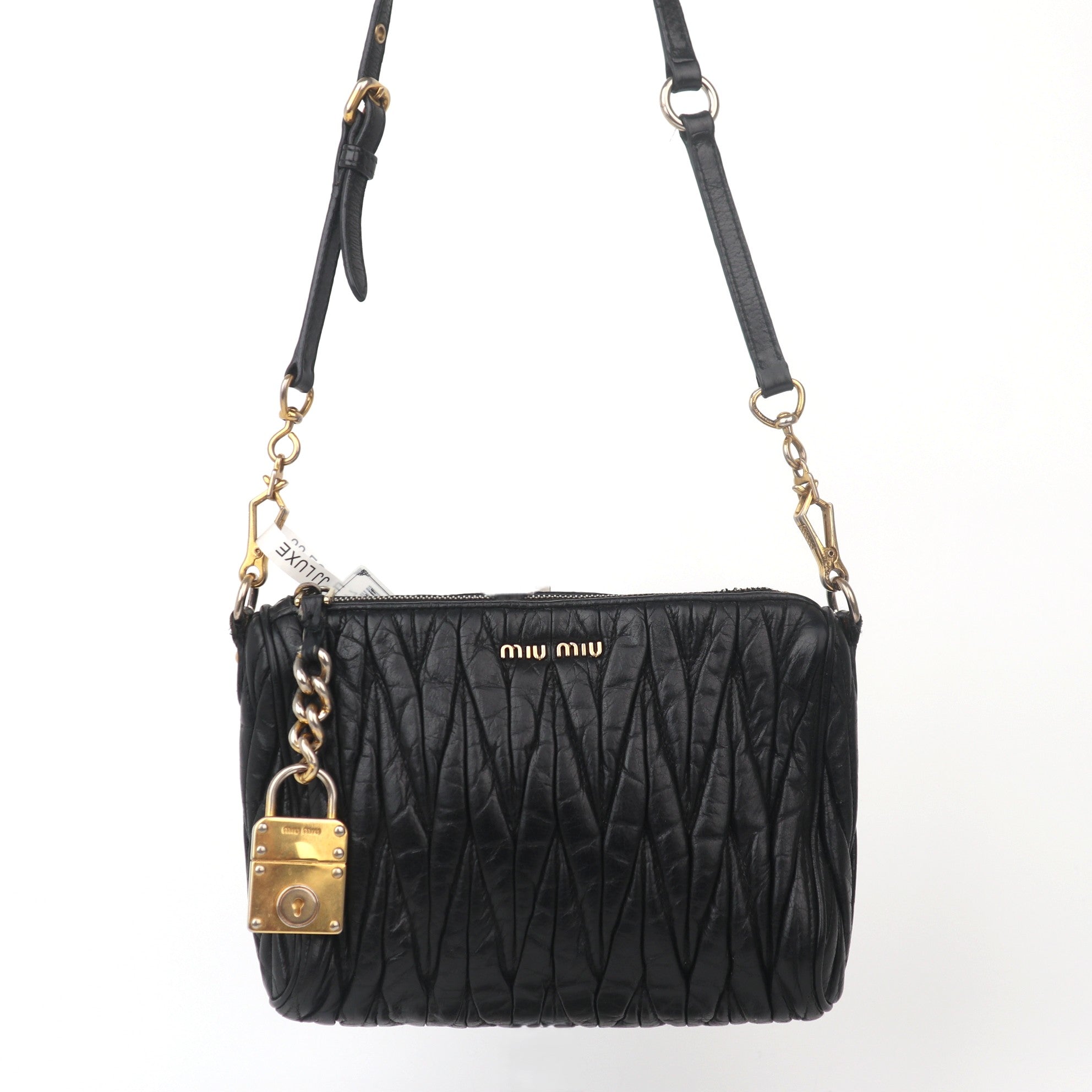 C1077 Miu Miu Black Matelassé Leather Shoulder Bag-Pre Owned