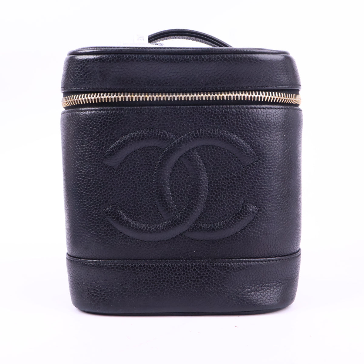 J2855 Chanel Top Handle Bag Vanity Case in Black Grained Leather | Pre-Owned Black Leather