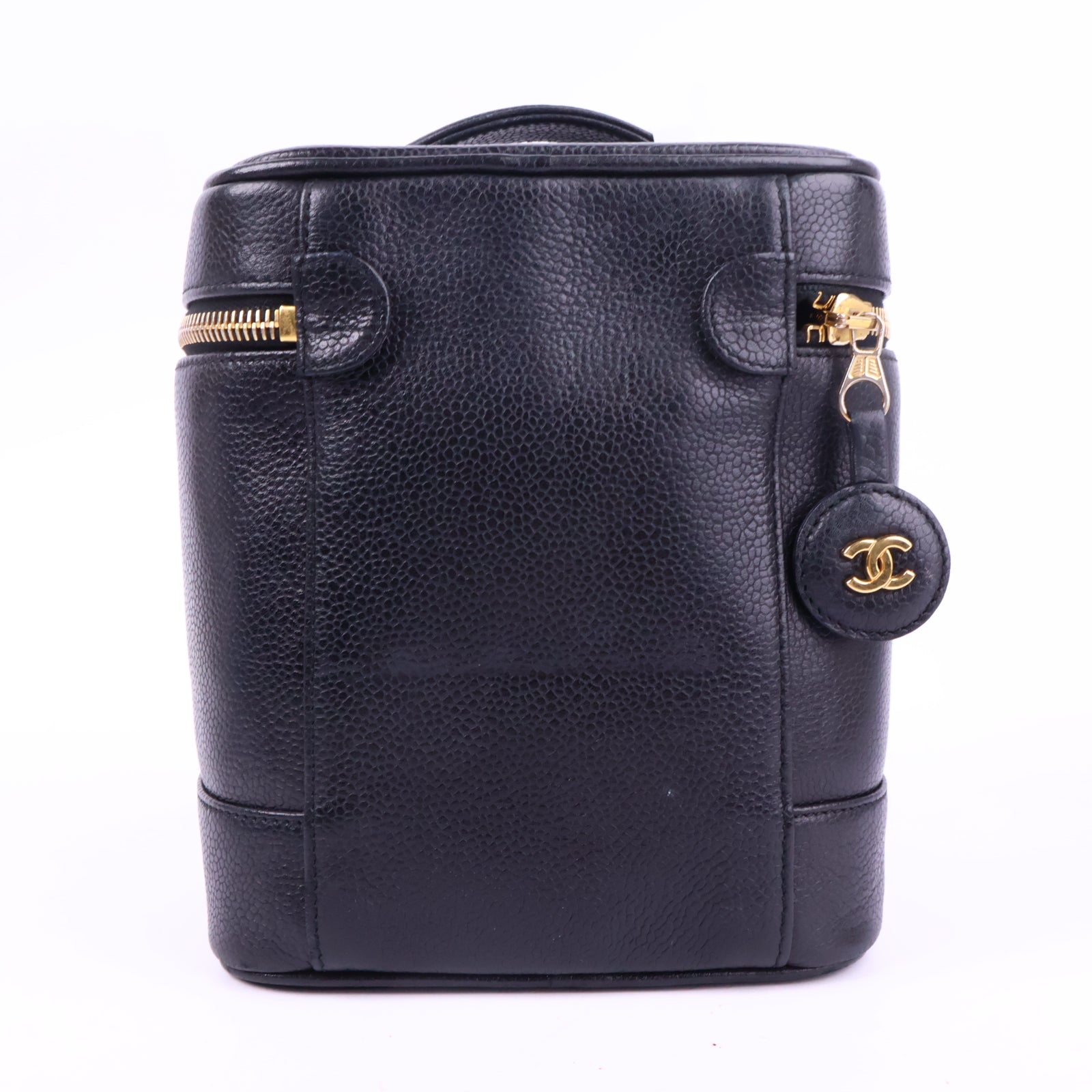 J2855 Chanel Top Handle Bag Vanity Case in Black Grained Leather | Pre-Owned Black Leather
