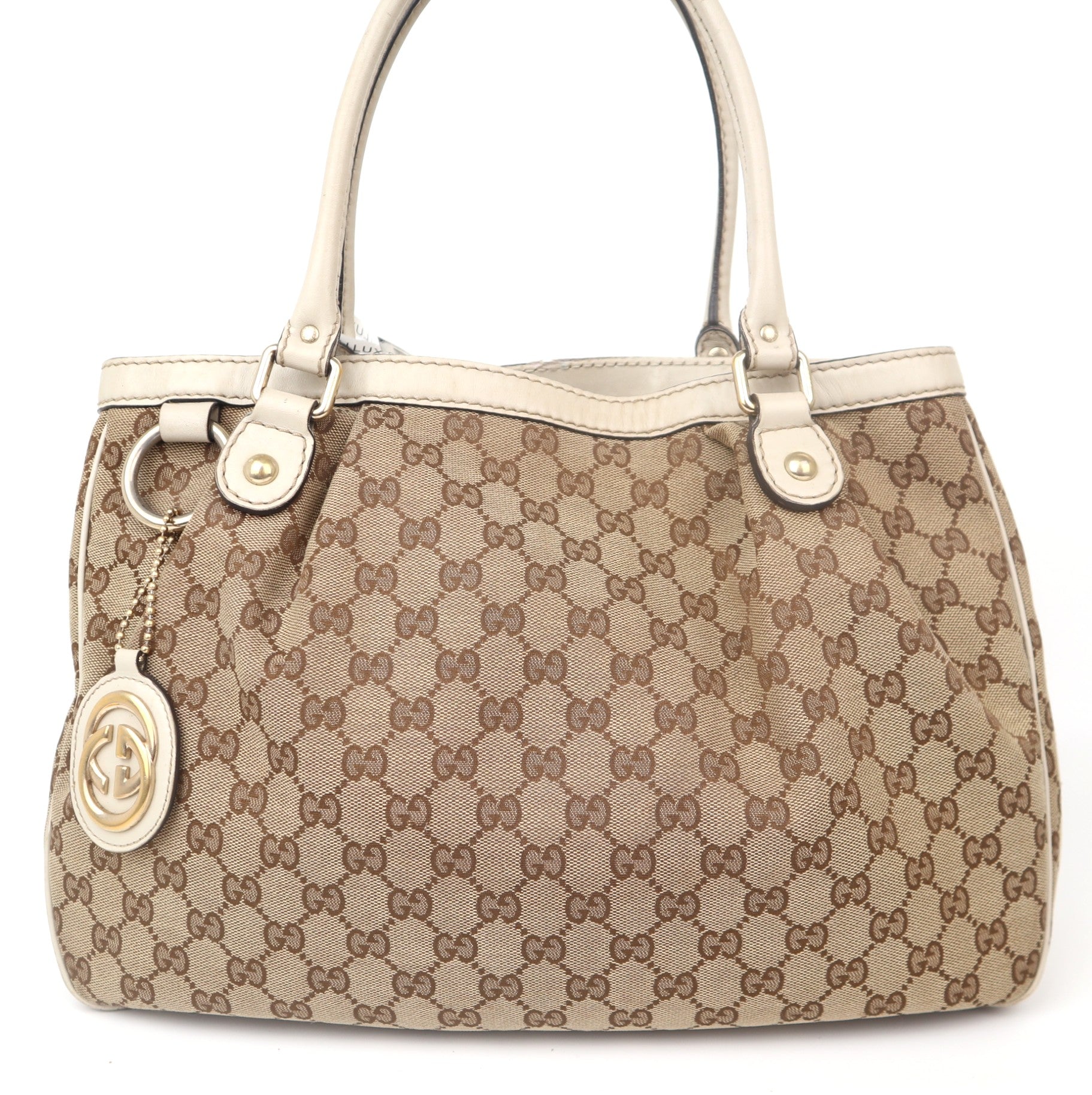 C1087 Gucci Brown GG Canvas Sukey Tote Beige Cloth-Pre Owned