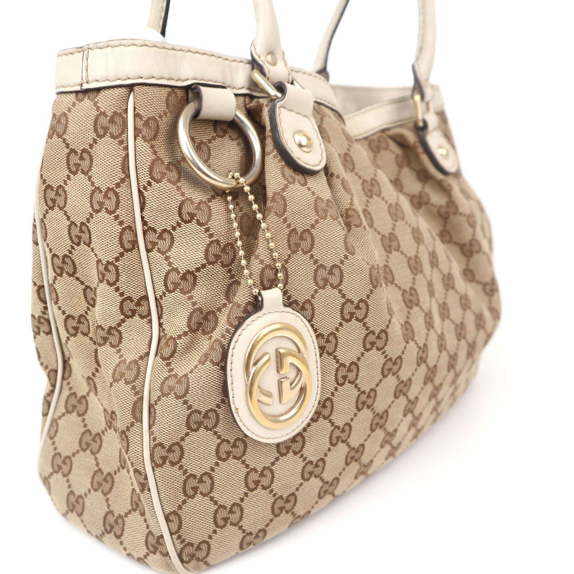 C1087 Gucci Brown GG Canvas Sukey Tote Beige Cloth-Pre Owned
