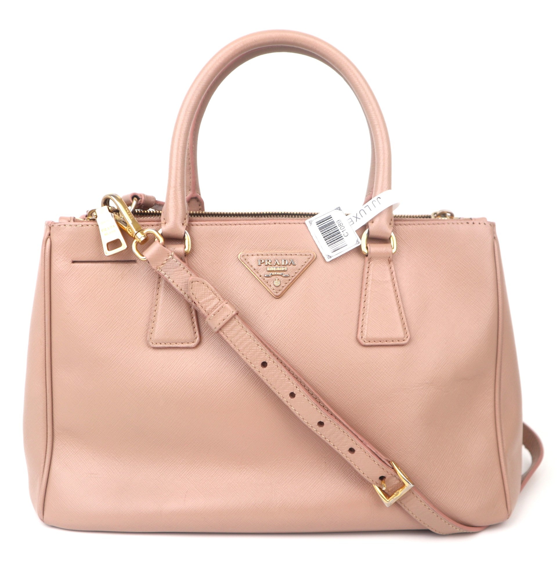 C1089 Prada Light Pink Saffiano Lux Leather Medium Double Zip Tote-Pre Owned