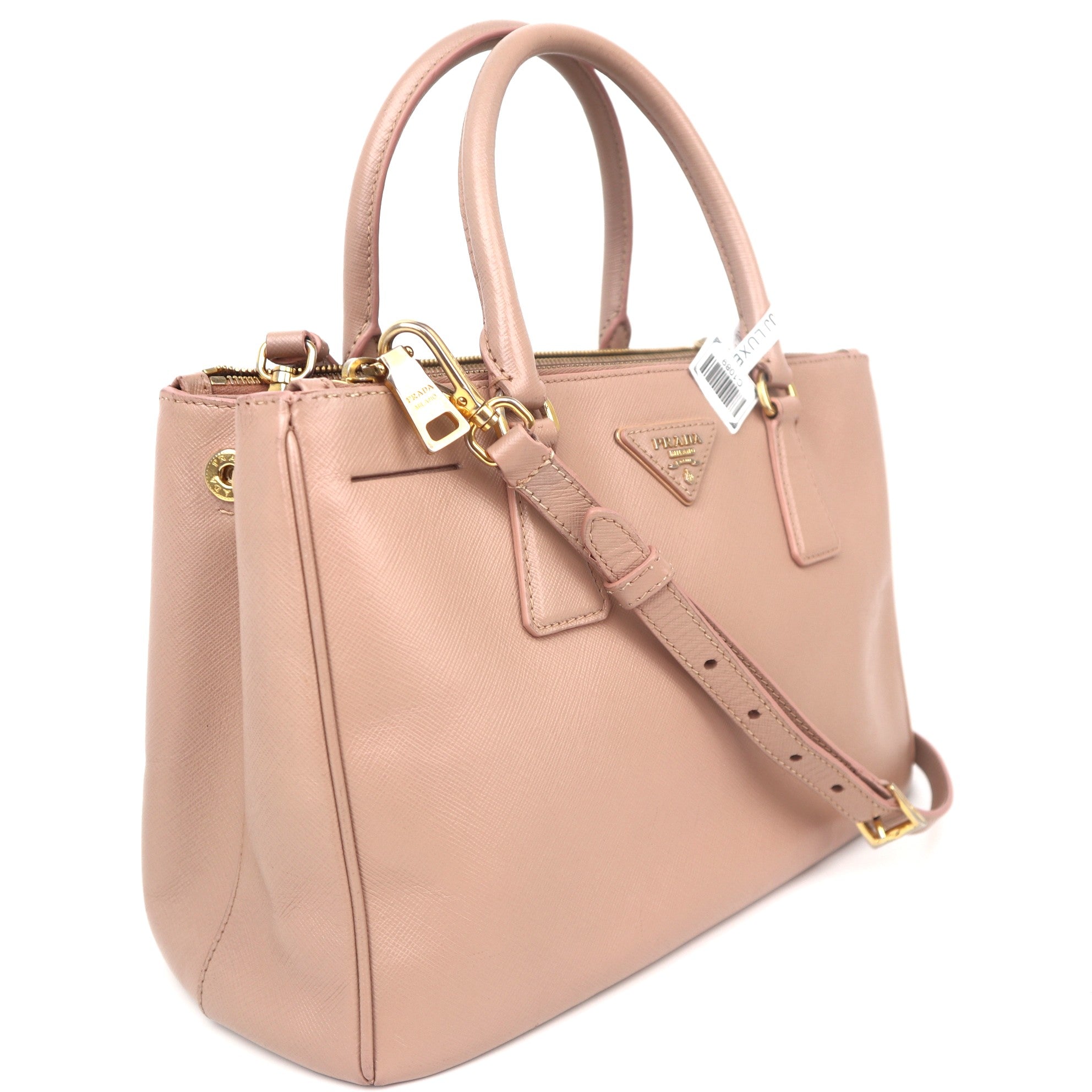 C1089 Prada Light Pink Saffiano Lux Leather Medium Double Zip Tote-Pre Owned