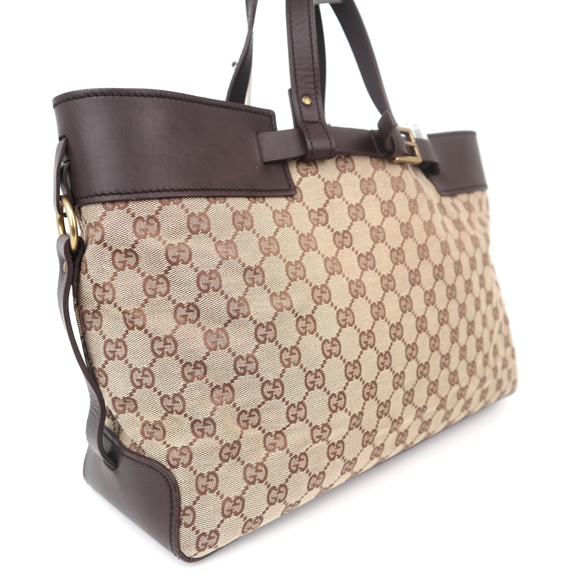 C1093 Gucci GG Canvas Tote Bag Brown Leather-Pre Owned