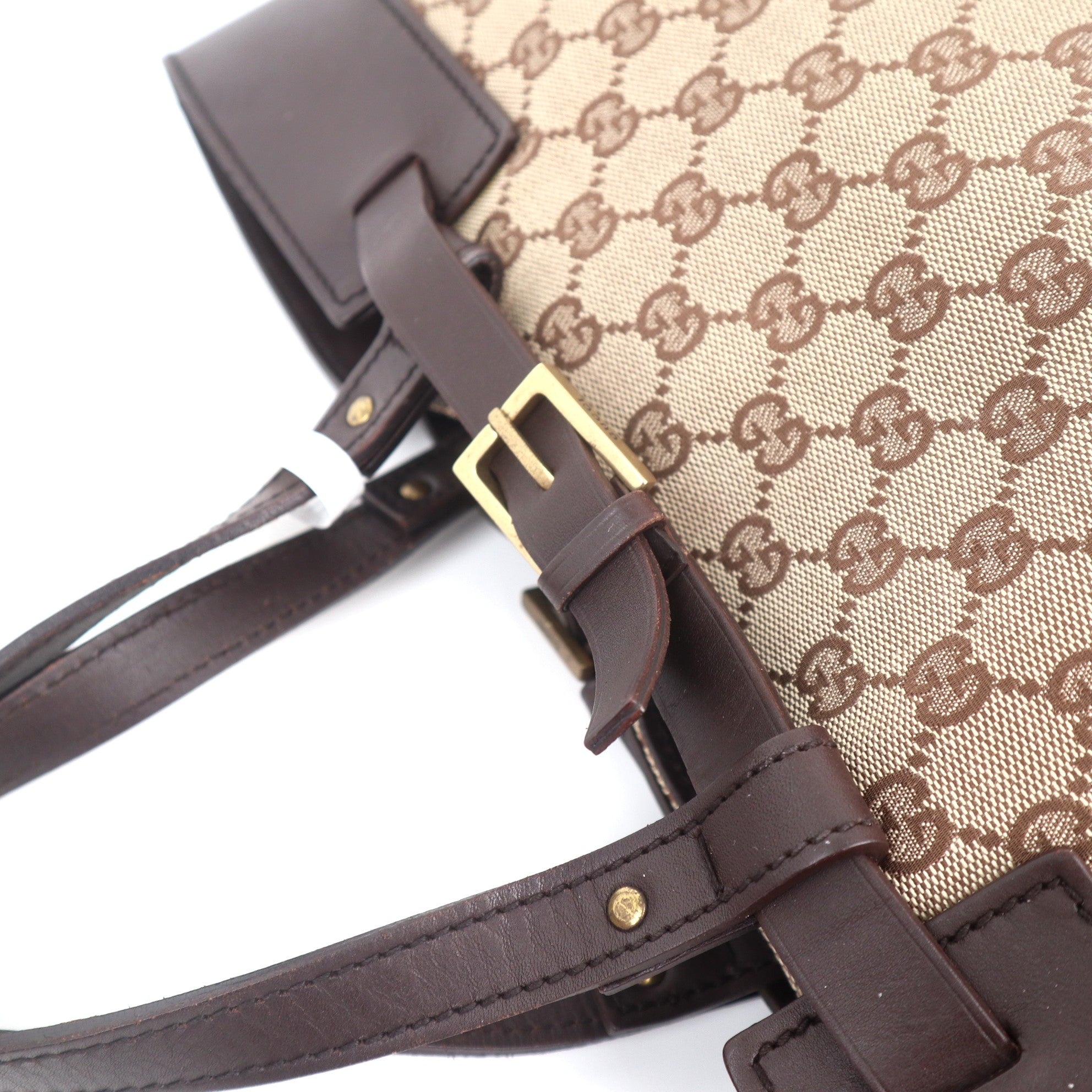 C1093 Gucci GG Canvas Tote Bag Brown Leather-Pre Owned