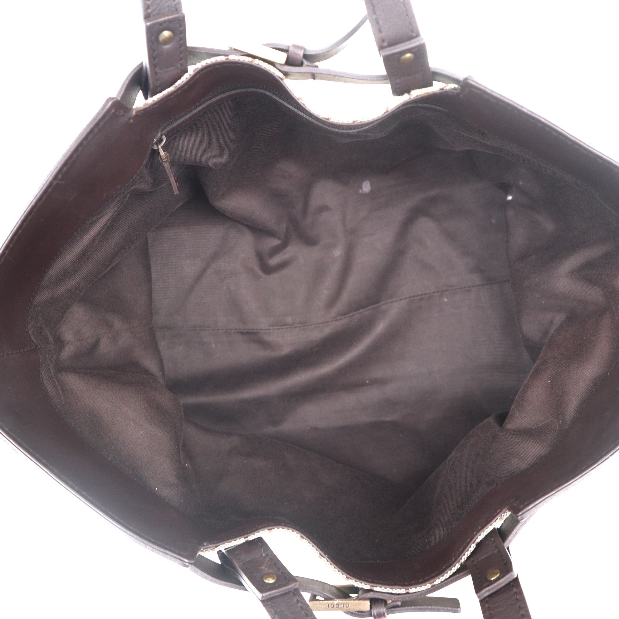 C1093 Gucci GG Canvas Tote Bag Brown Leather-Pre Owned