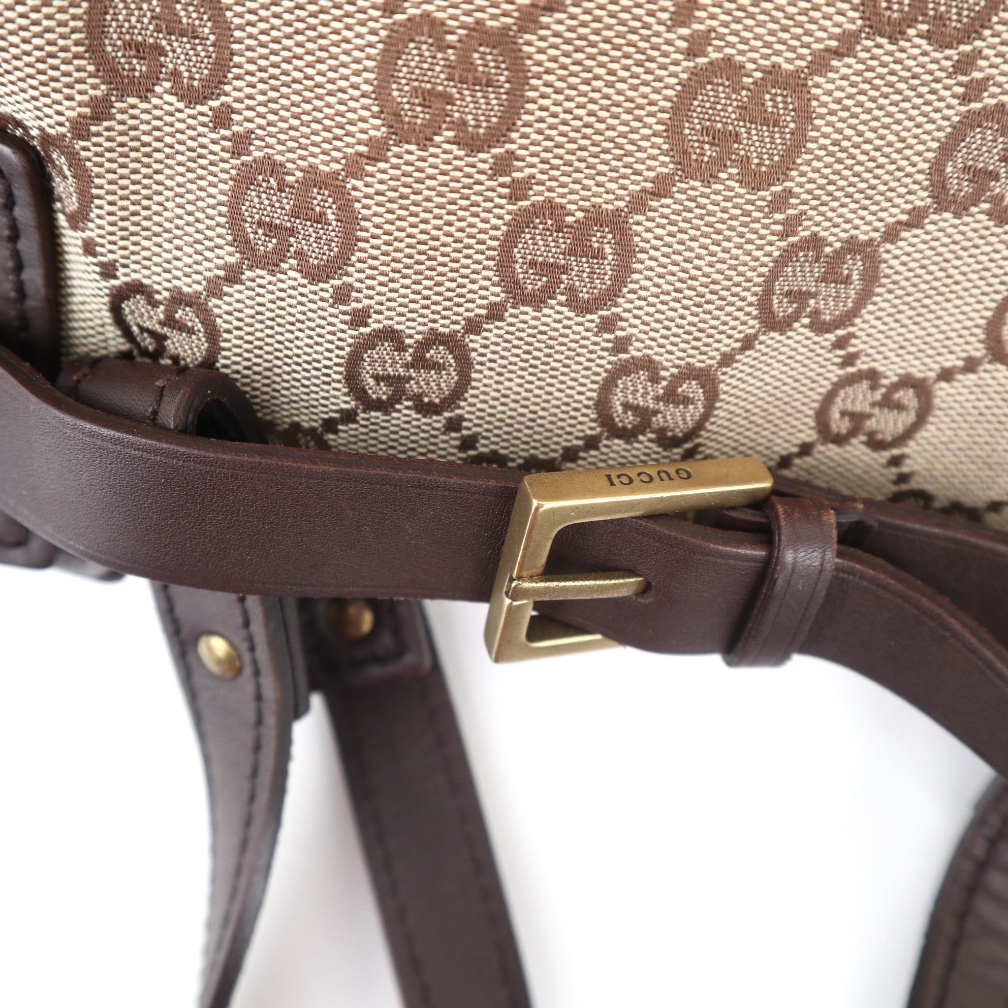 C1093 Gucci GG Canvas Tote Bag Brown Leather-Pre Owned