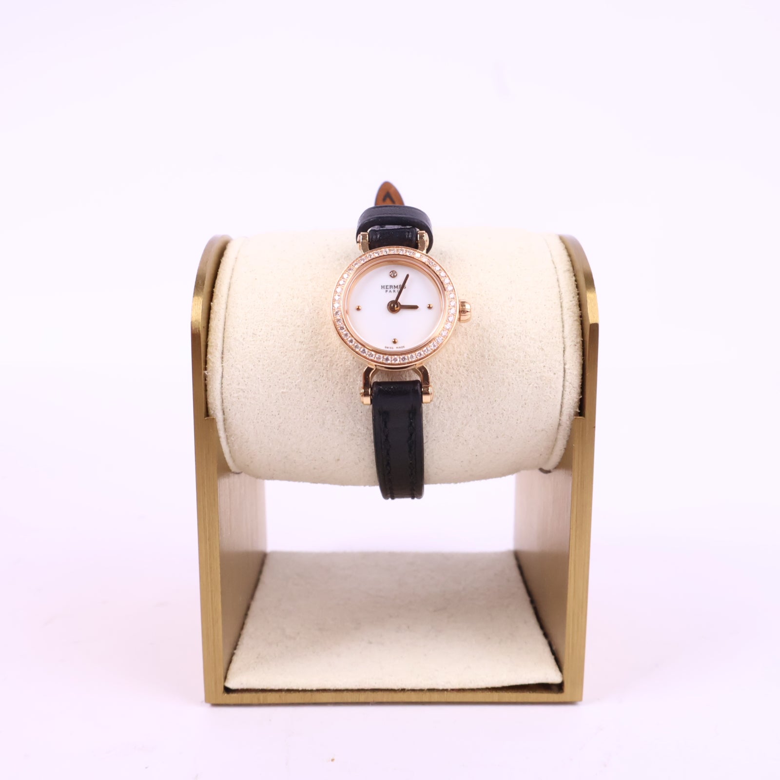J2885* Hermes Watch Faubourg Watch, Mini Model 15mm | Pre-Owned Black / Yellow Gold / White Yellow Gold; Barenia Calfskin