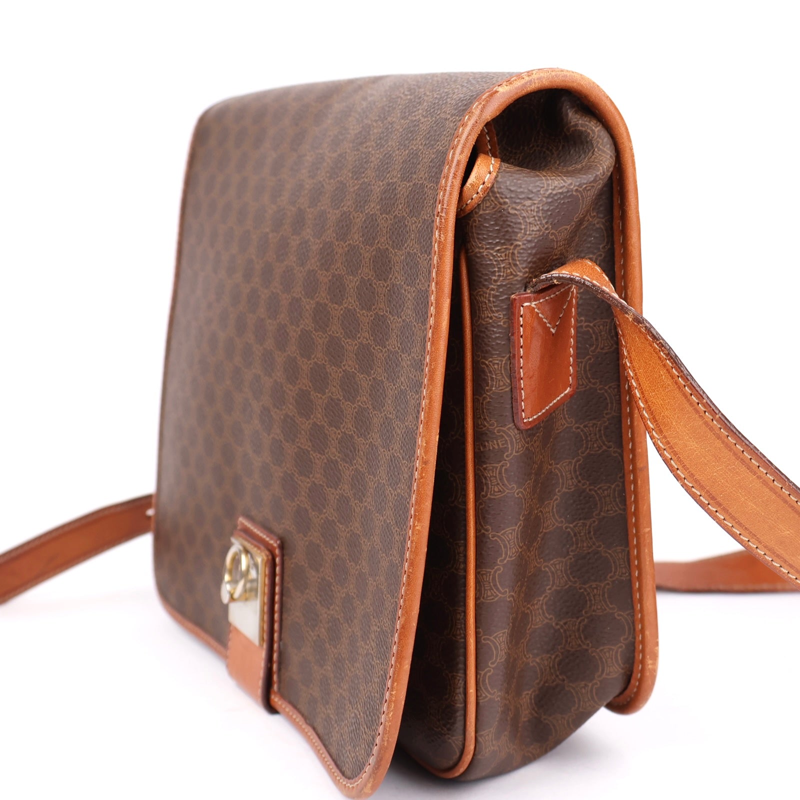 J1358 Céline Macadam Shoulder Bag Brown Leather- Pre Owned