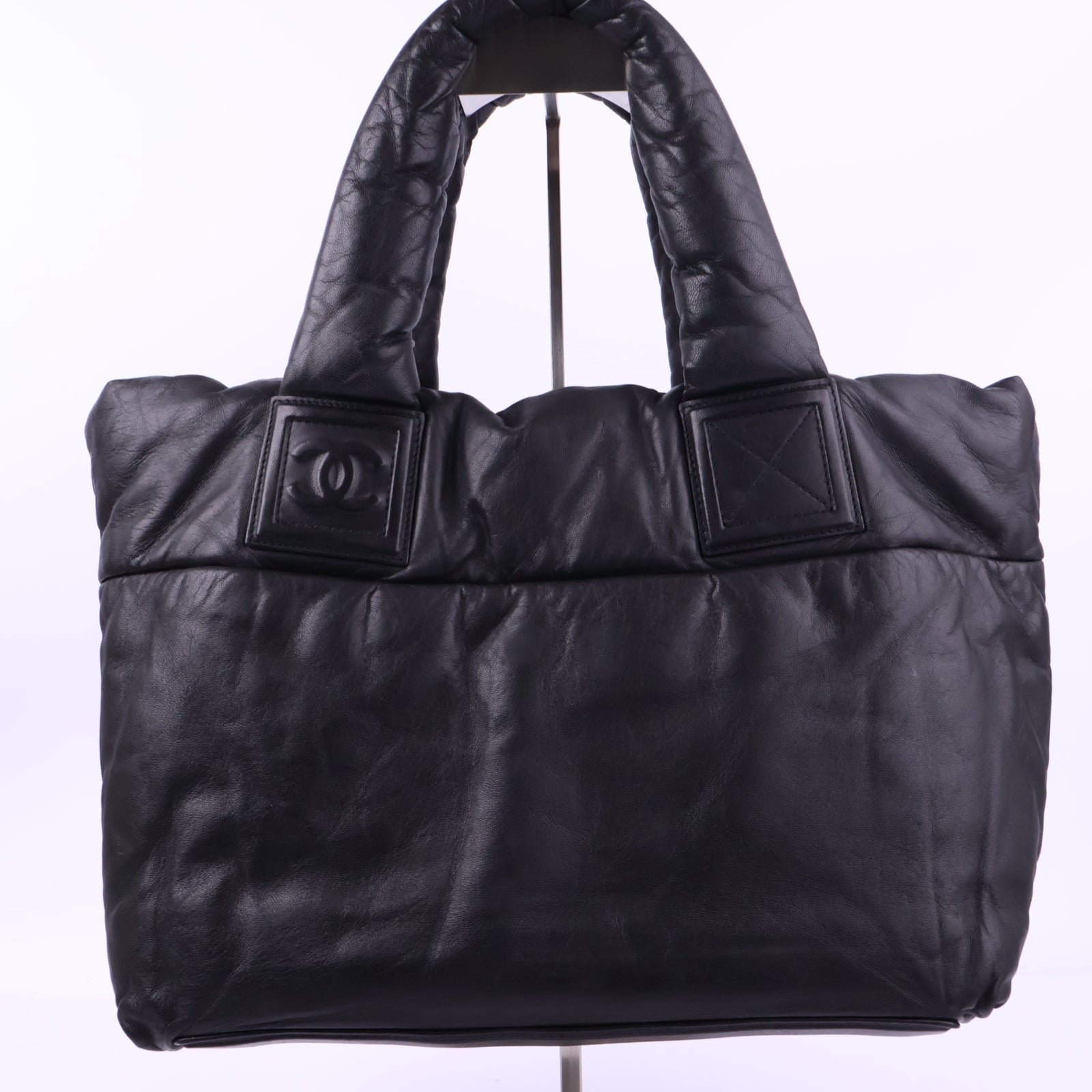 J2853 Chanel Top Handle Bag Coco Cocoon Black Soft Leather Tote Bag | Pre-Owned Black Leather