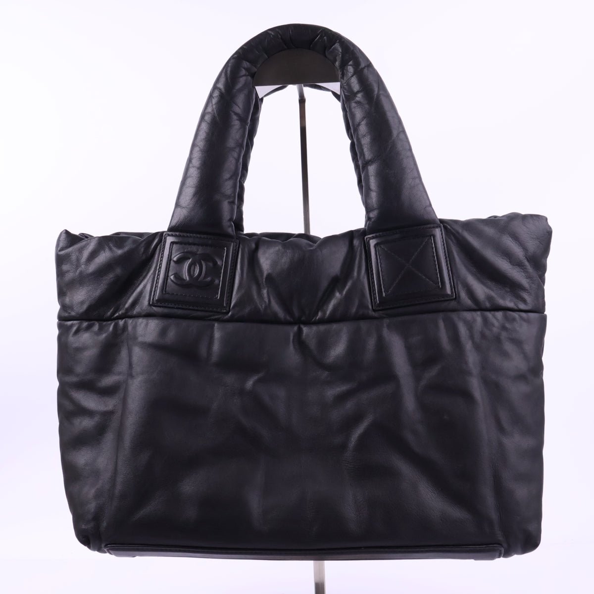 J2853 Chanel Top Handle Bag Coco Cocoon Black Soft Leather Tote Bag | Pre-Owned Black Leather