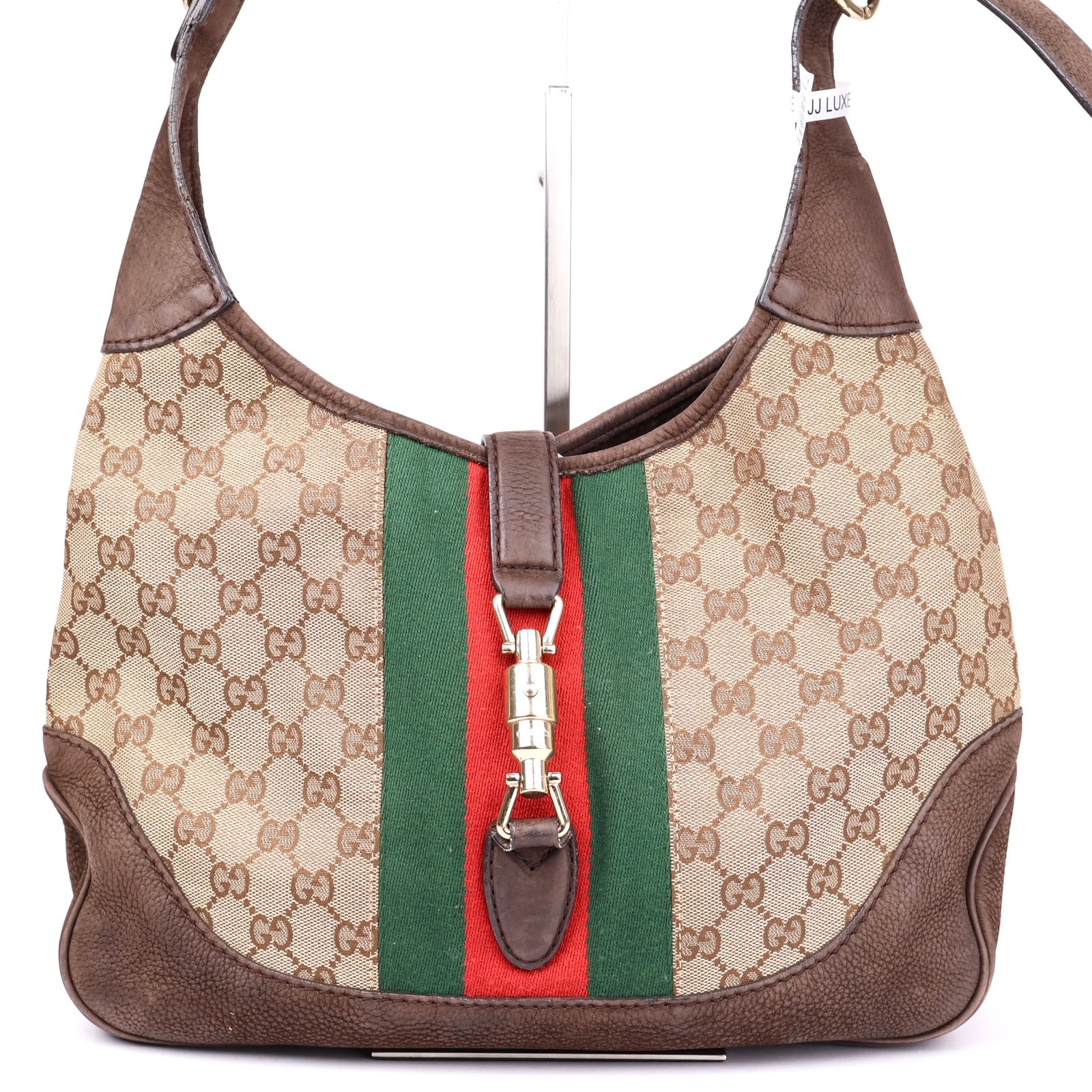 J1353 Gucci Beige/Brown GG Canvas Jackie Shoulder Bag- Pre Owned