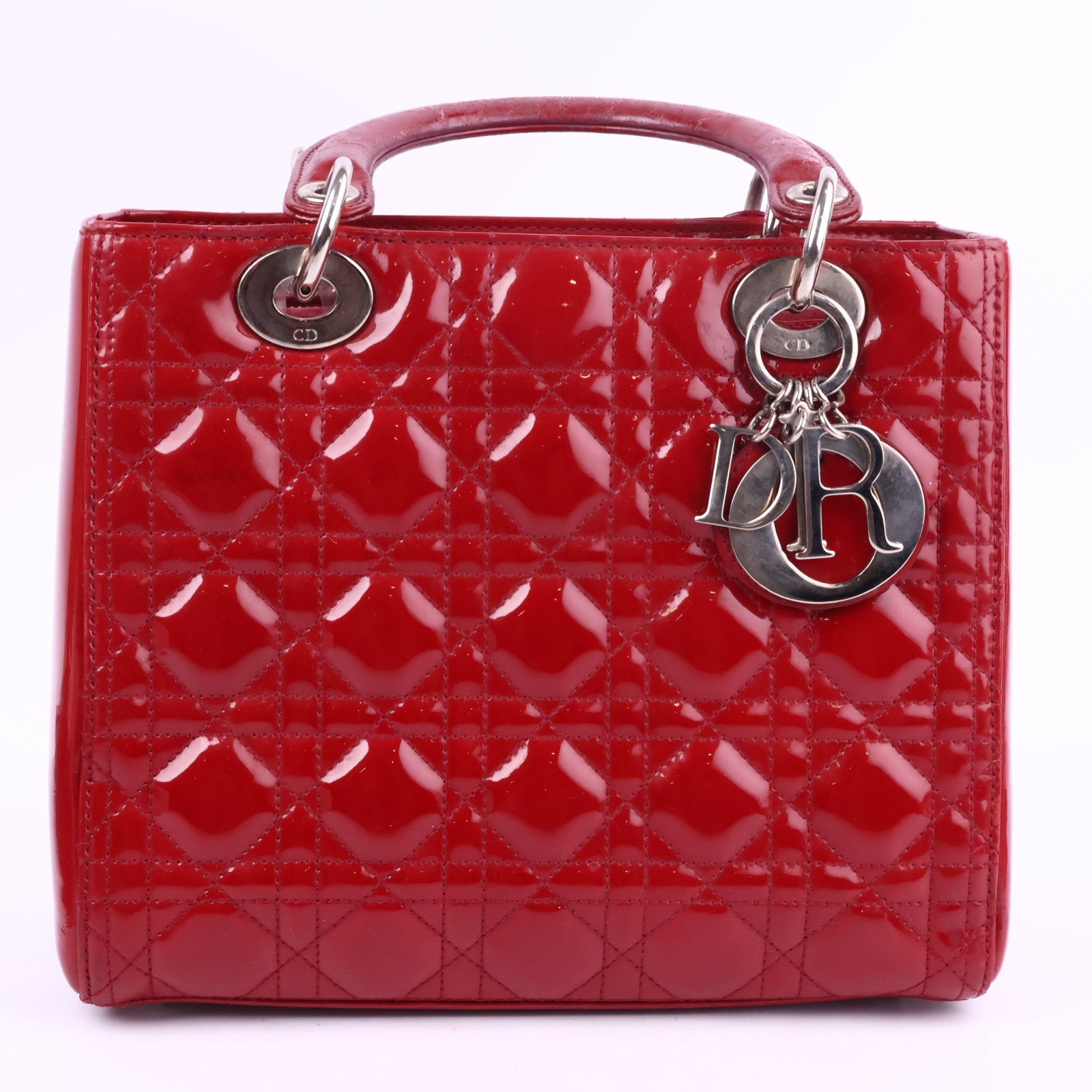 J2891 Christian Dior Lady Dior Red Poatent Leather handbag