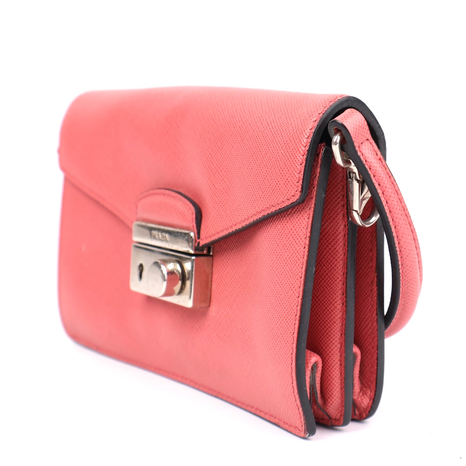 J1343 PRADA Pink Leather Saffiano Shoulder Bag- Pre Owned