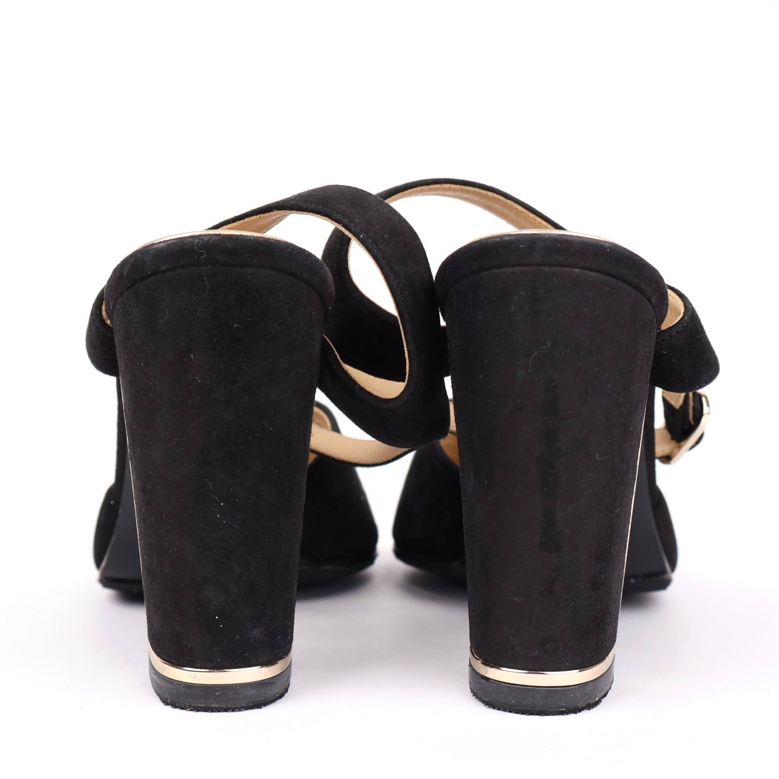 J1320 CHANEL Black Suede CC Logo Ankle Strap Block Heel Sandals EU36.5/ UK3.5 - Pre Owned
