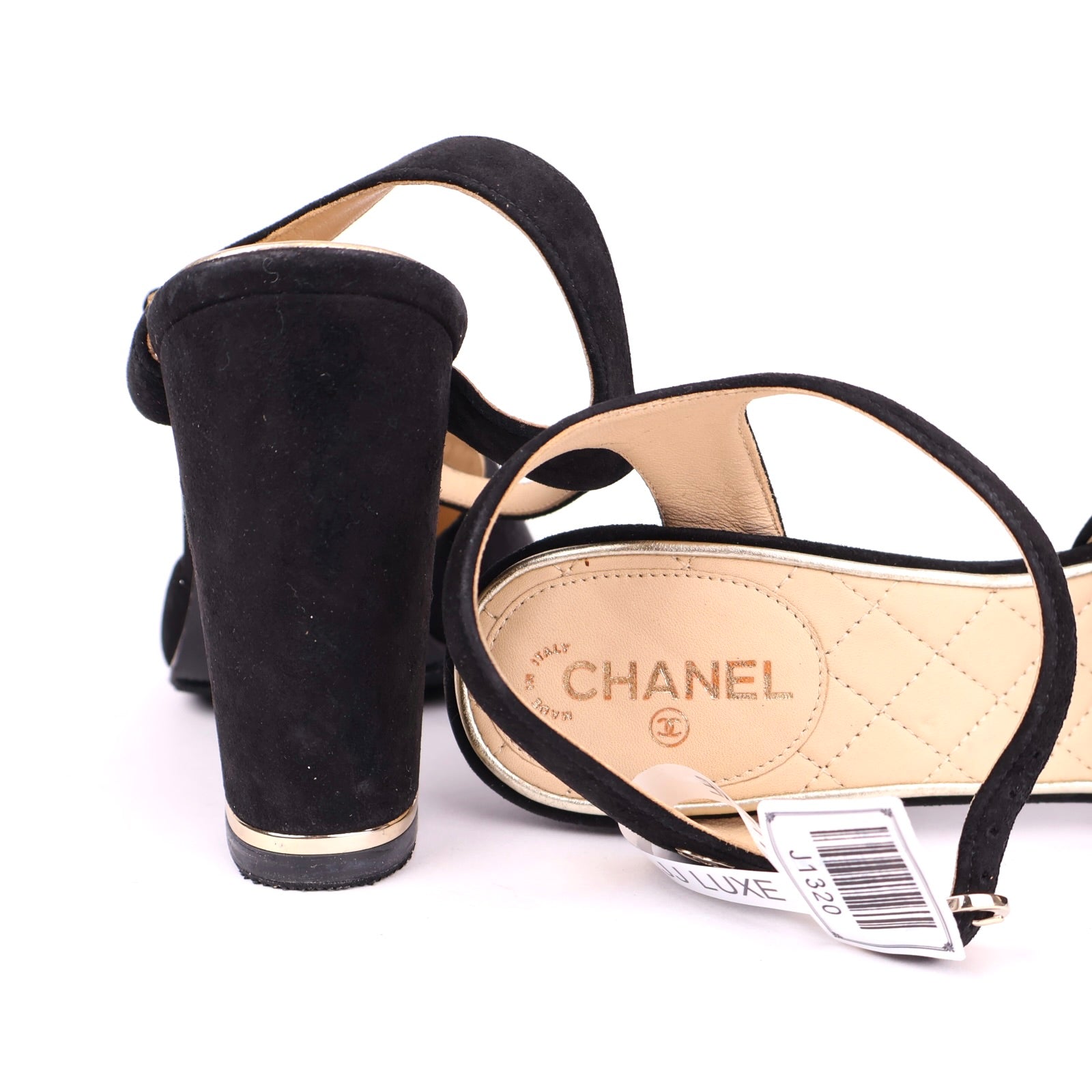 J1320 CHANEL Black Suede CC Logo Ankle Strap Block Heel Sandals EU36.5/ UK3.5 - Pre Owned