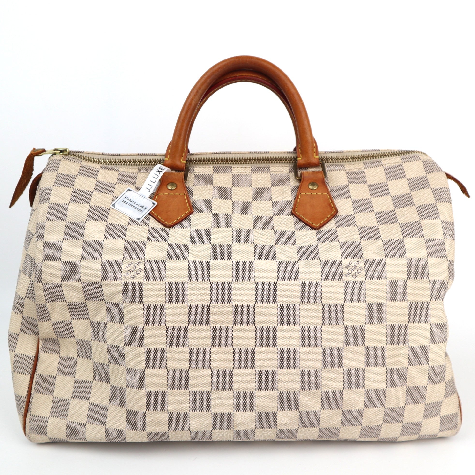 Louis Vuitton Speedy 35 Damier Azur Canvas Shoulder Bag C1707 | Pre-Owned Good Cream / Blue Damier Azur Canvas