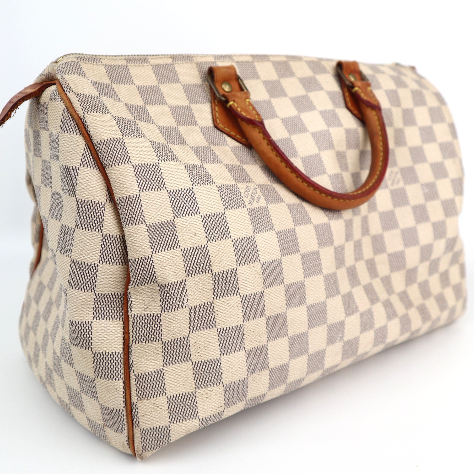 Louis Vuitton Speedy 35 Damier Azur Canvas Shoulder Bag C1707 | Pre-Owned Good Cream / Blue Damier Azur Canvas
