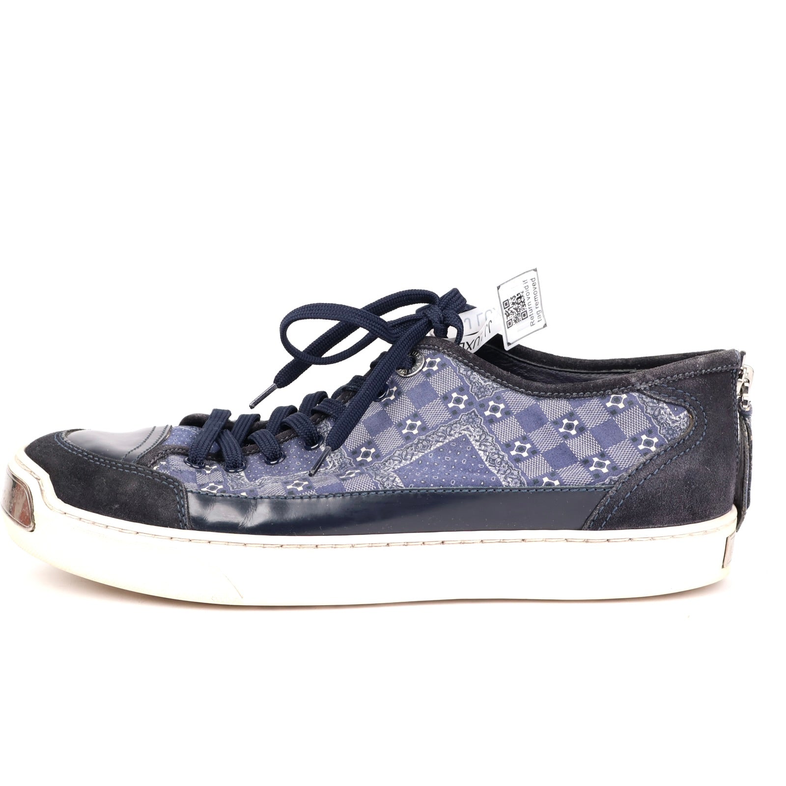 J1321 Louis Vuitton Blue Damier Printed Low-Top Sneakers with Suede Trim- Pre Owned