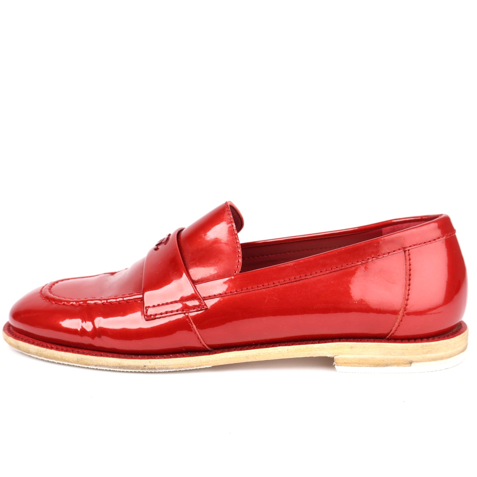 J1327 CHANEL Red Patent Leather CC Logo Loafers EU36.5/UK3.5- Pre Owned