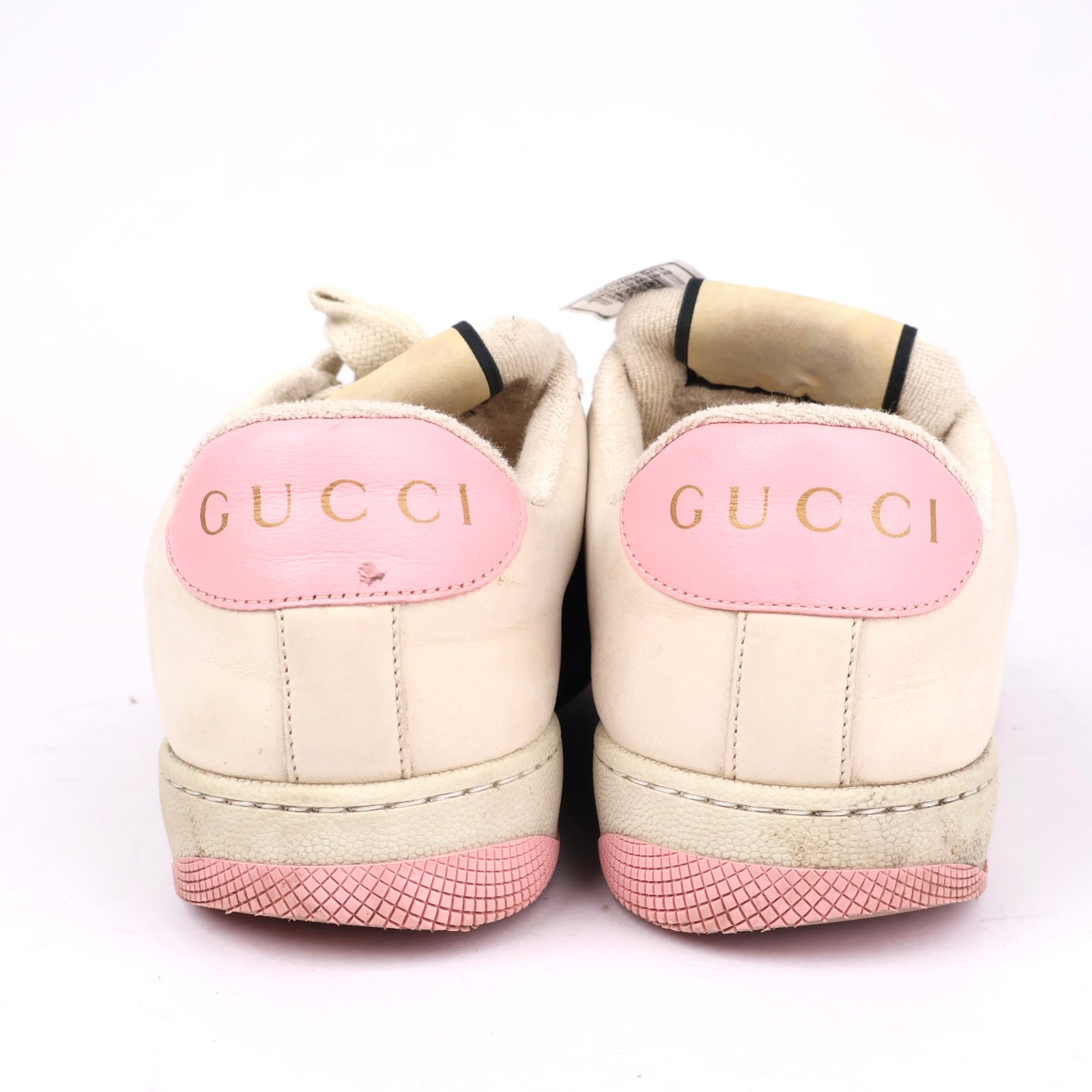 J1333 Gucci Ace GG Supreme Sneakers with Web Stripe in Beige and Pink EU38/UK5- Pre Owned