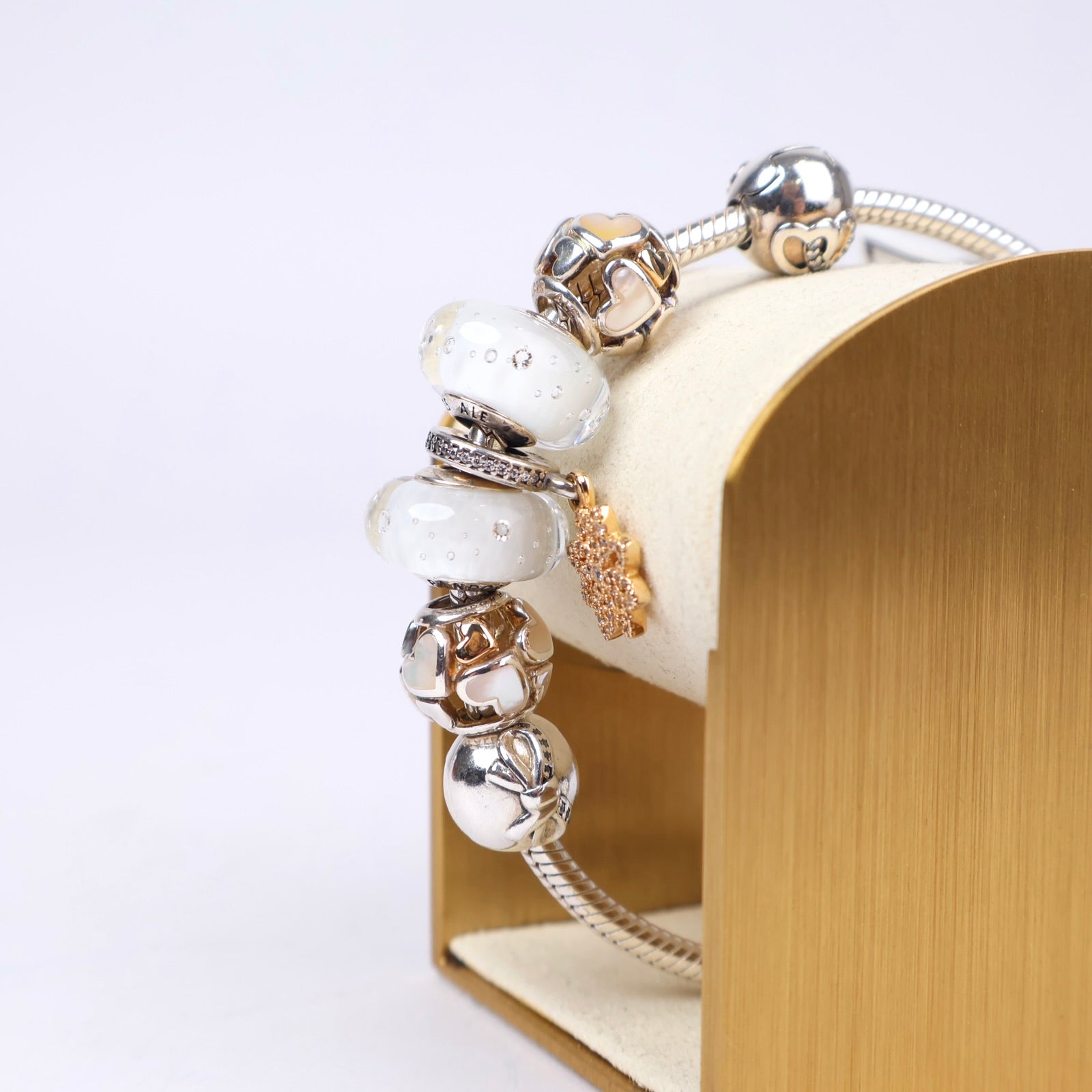 J1294 Pandora Snowflake Murano Glass Charm Bracelet- Pre Owned