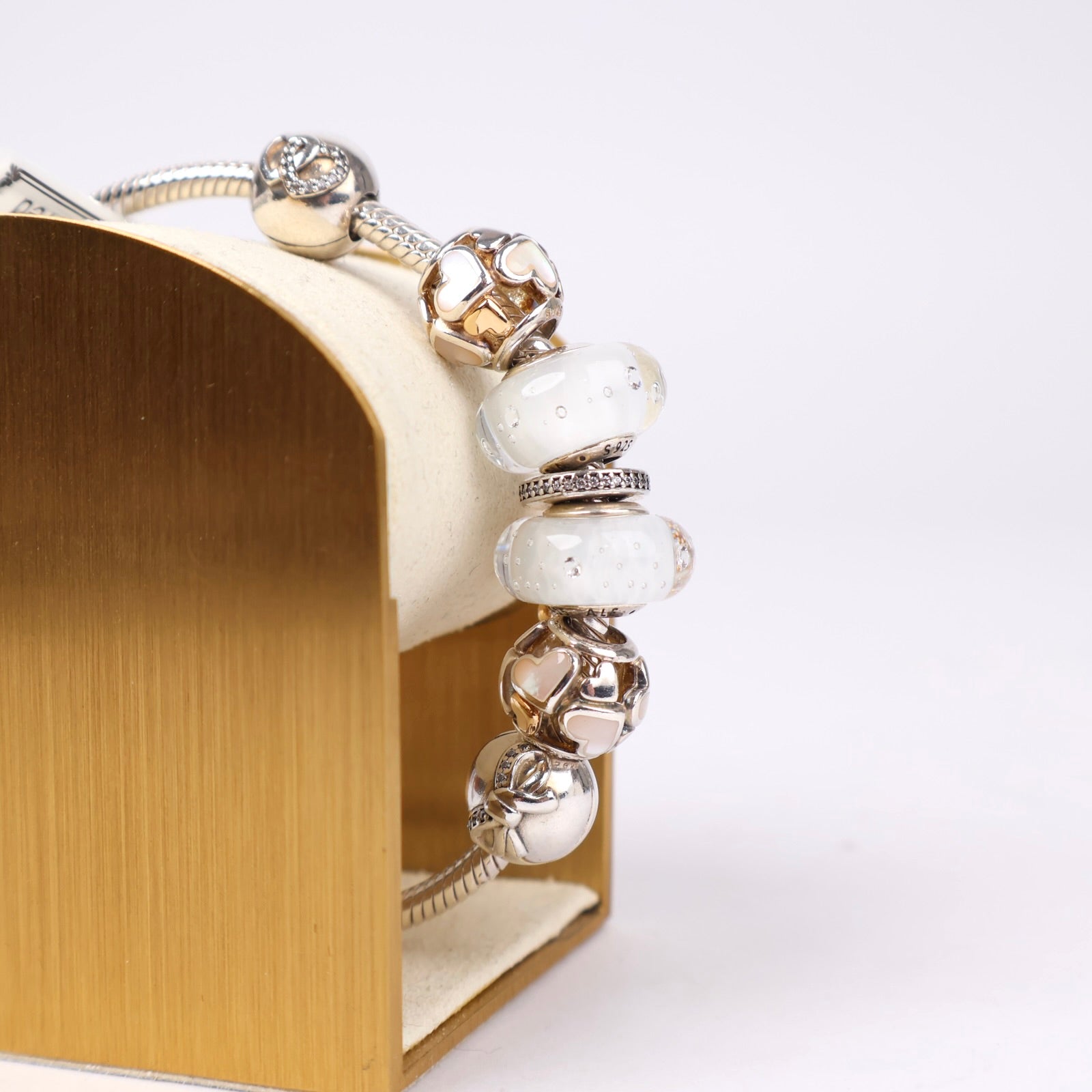 J1294 Pandora Snowflake Murano Glass Charm Bracelet- Pre Owned