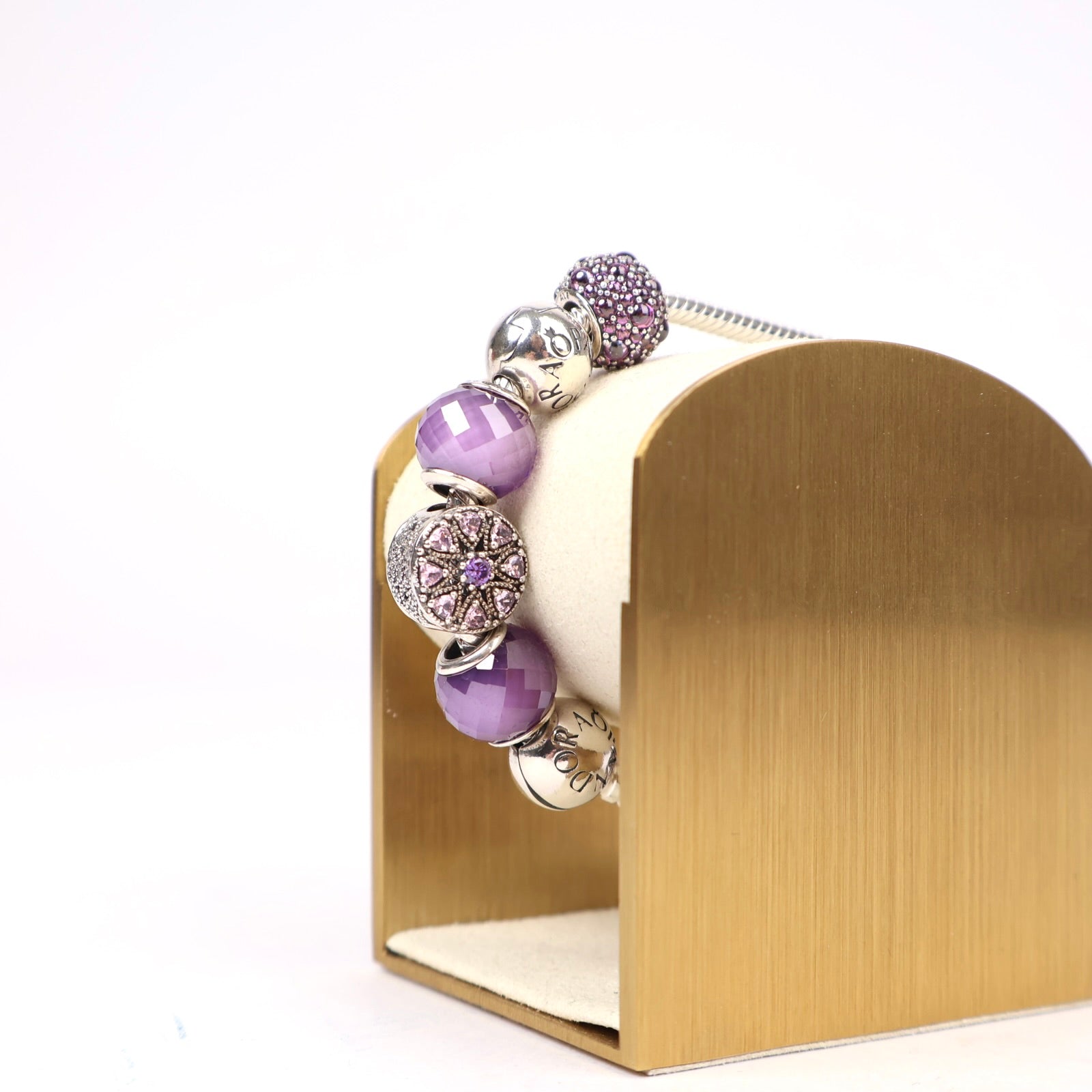 J1306 Pandora Amethyst Filigree Charm Bracelet- Pre Owned
