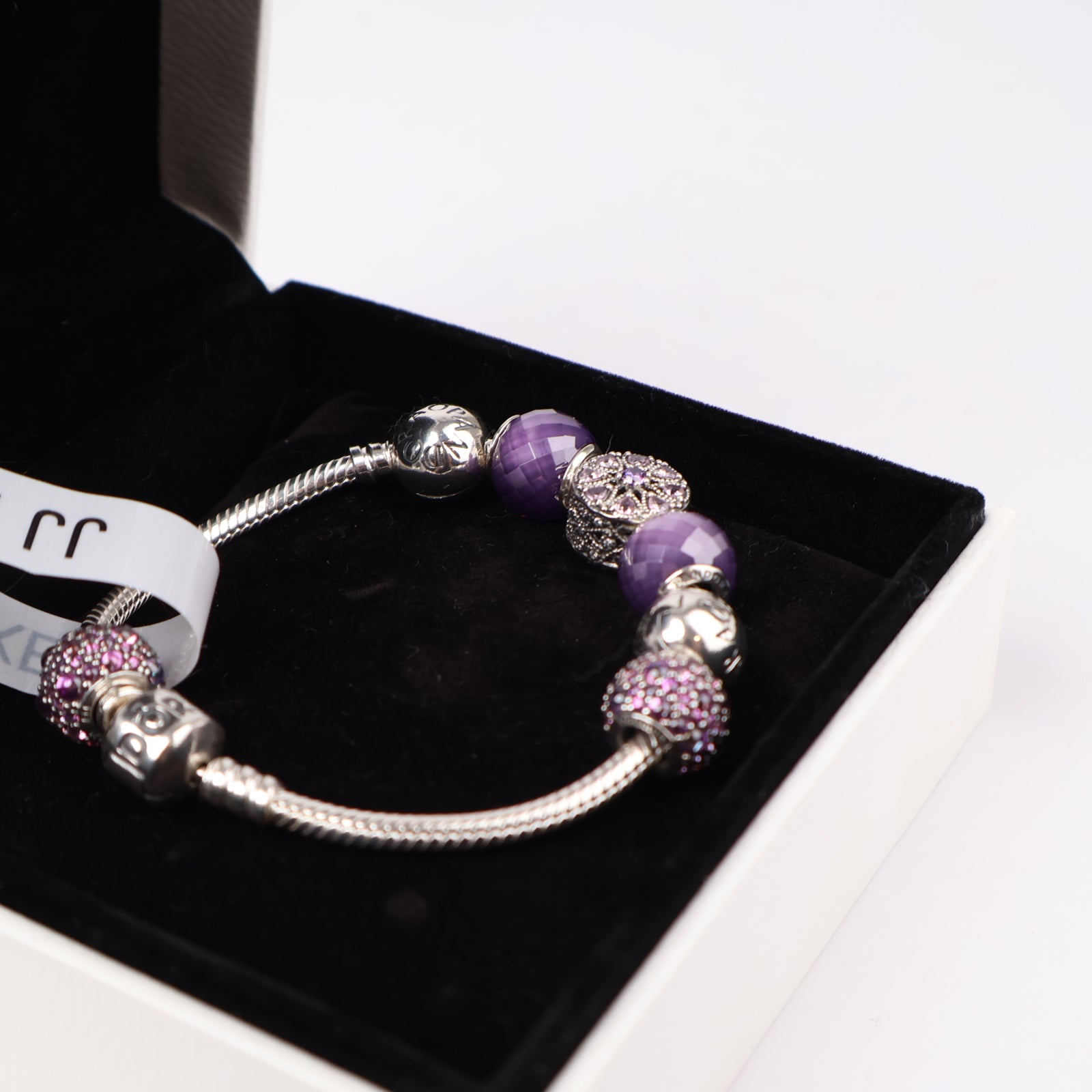 J1306 Pandora Amethyst Filigree Charm Bracelet- Pre Owned